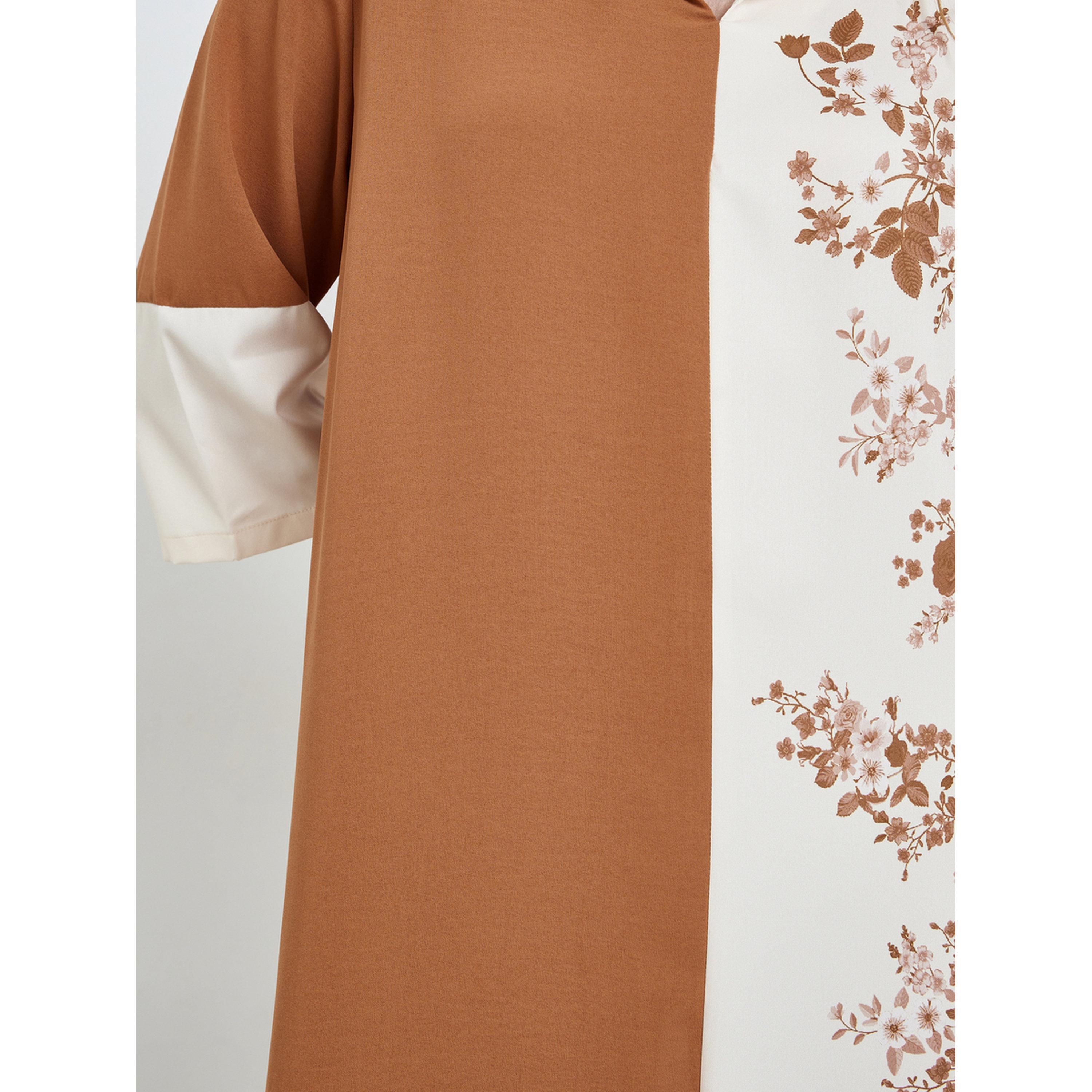جلابية بأكمام 3/4 بتصميم كتل الألوان-women-arabicclothing-jalabiyas-image-5