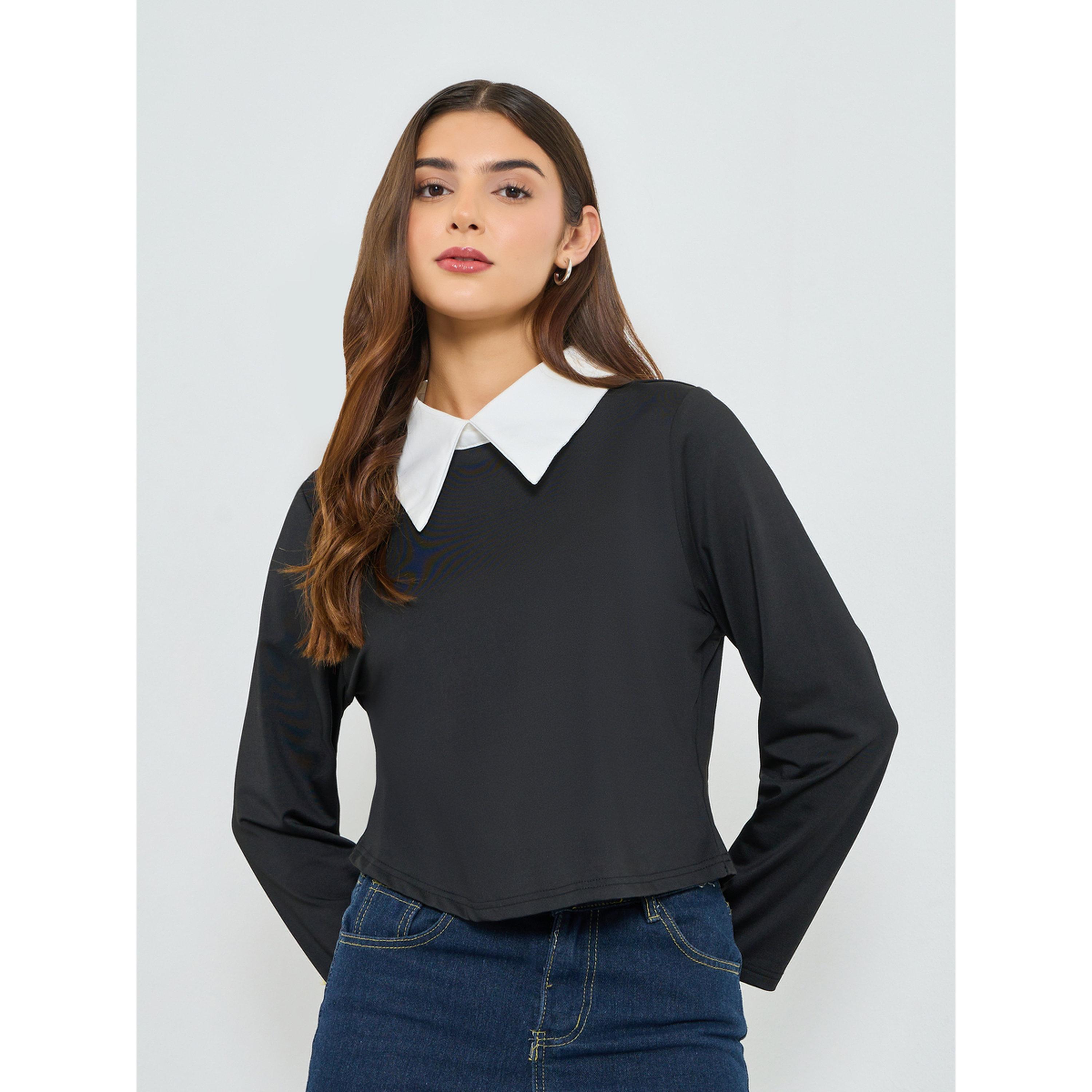 بلوزة بأكمام طويلة وياقة بلون متباين-women-clothing-shirtsandblouses-blouses-image-1