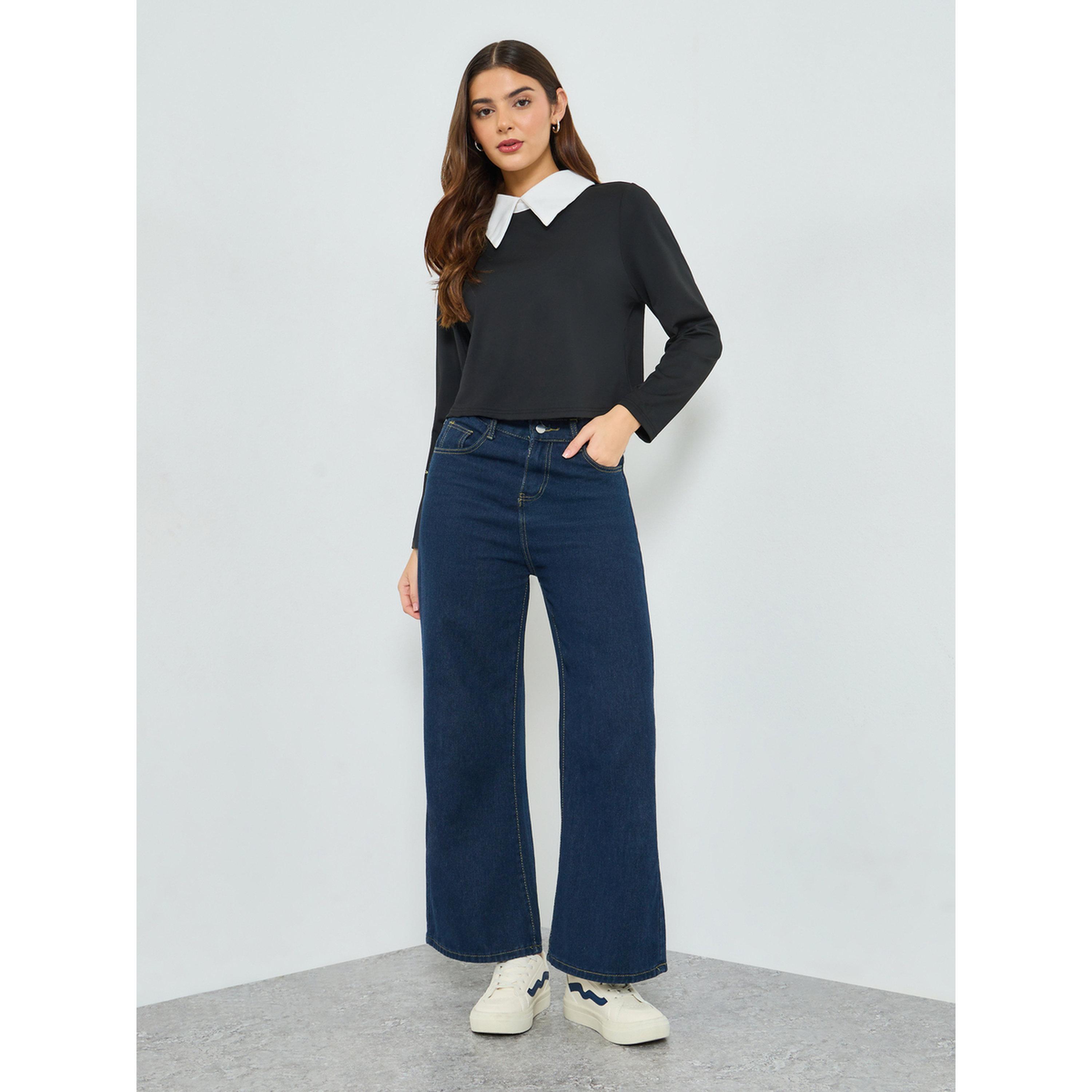 بلوزة بأكمام طويلة وياقة بلون متباين-women-clothing-shirtsandblouses-blouses-image-2