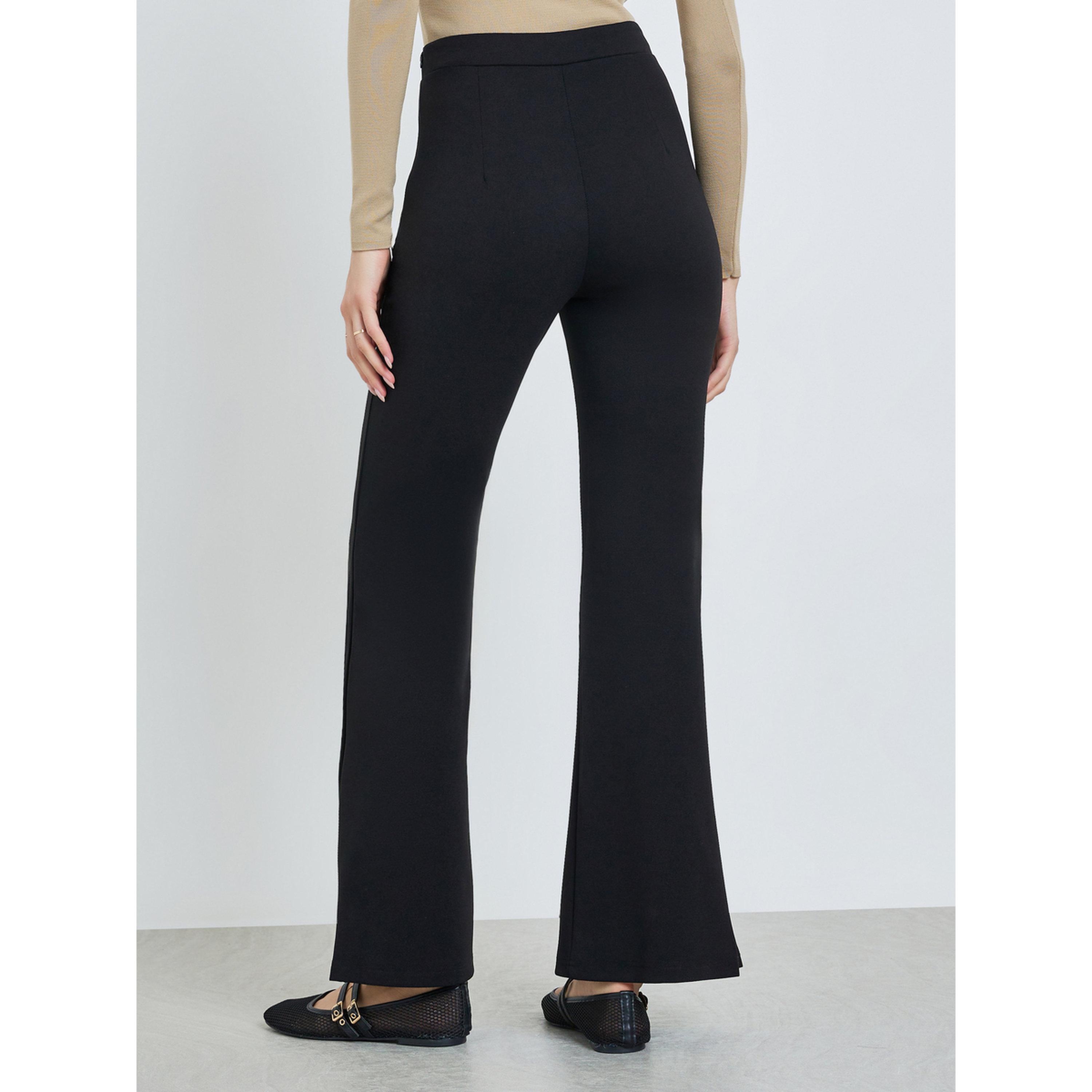 تيك تو × ستايلي - بنطال أسود سادة بقصة واسعة من الأسفل مع ثنيات أمامية-women-clothing-bottoms-joggers-image-1