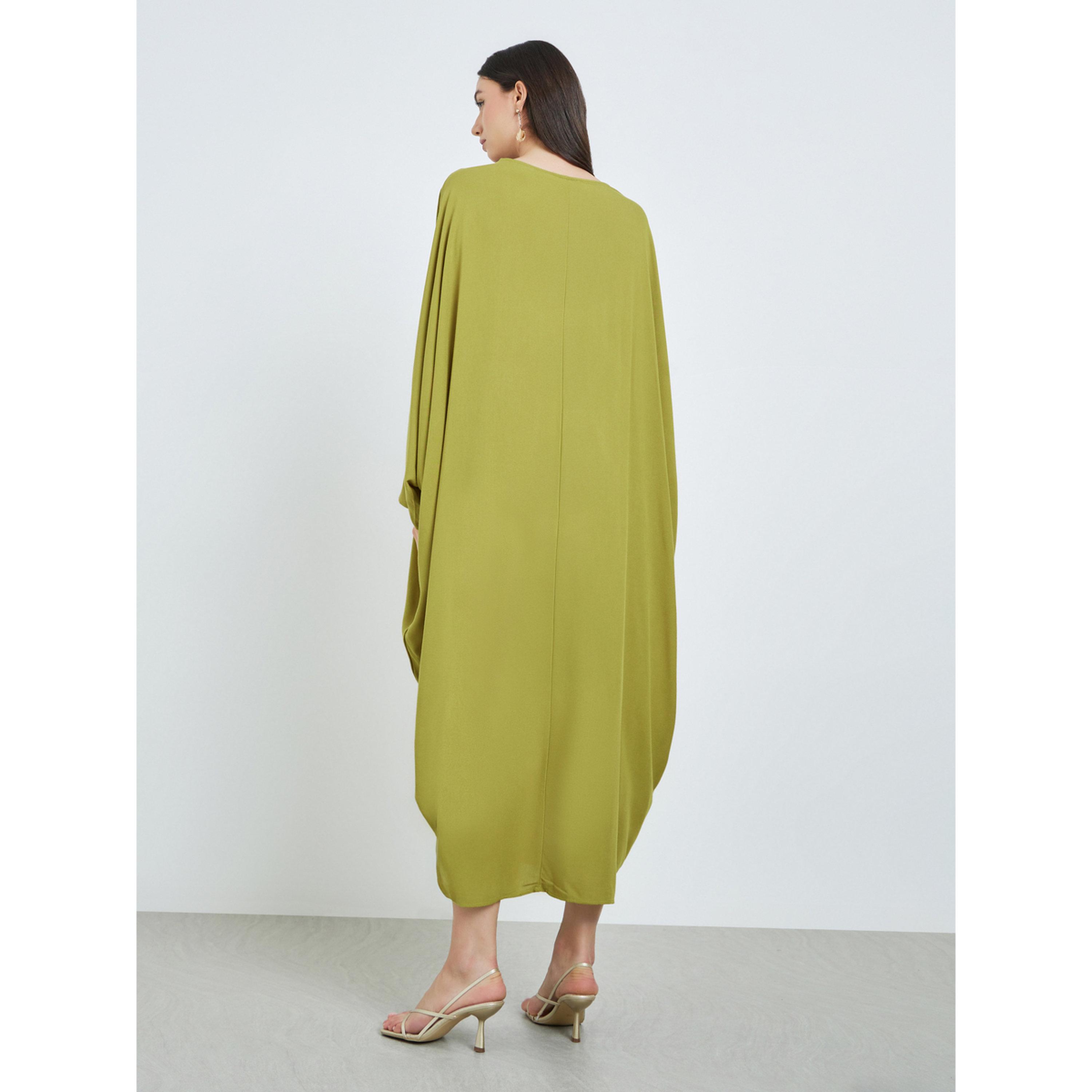 Take Two Green Batwing Sleeves Patterned Kaftan-women-arabicclothing-kaftan-image-4