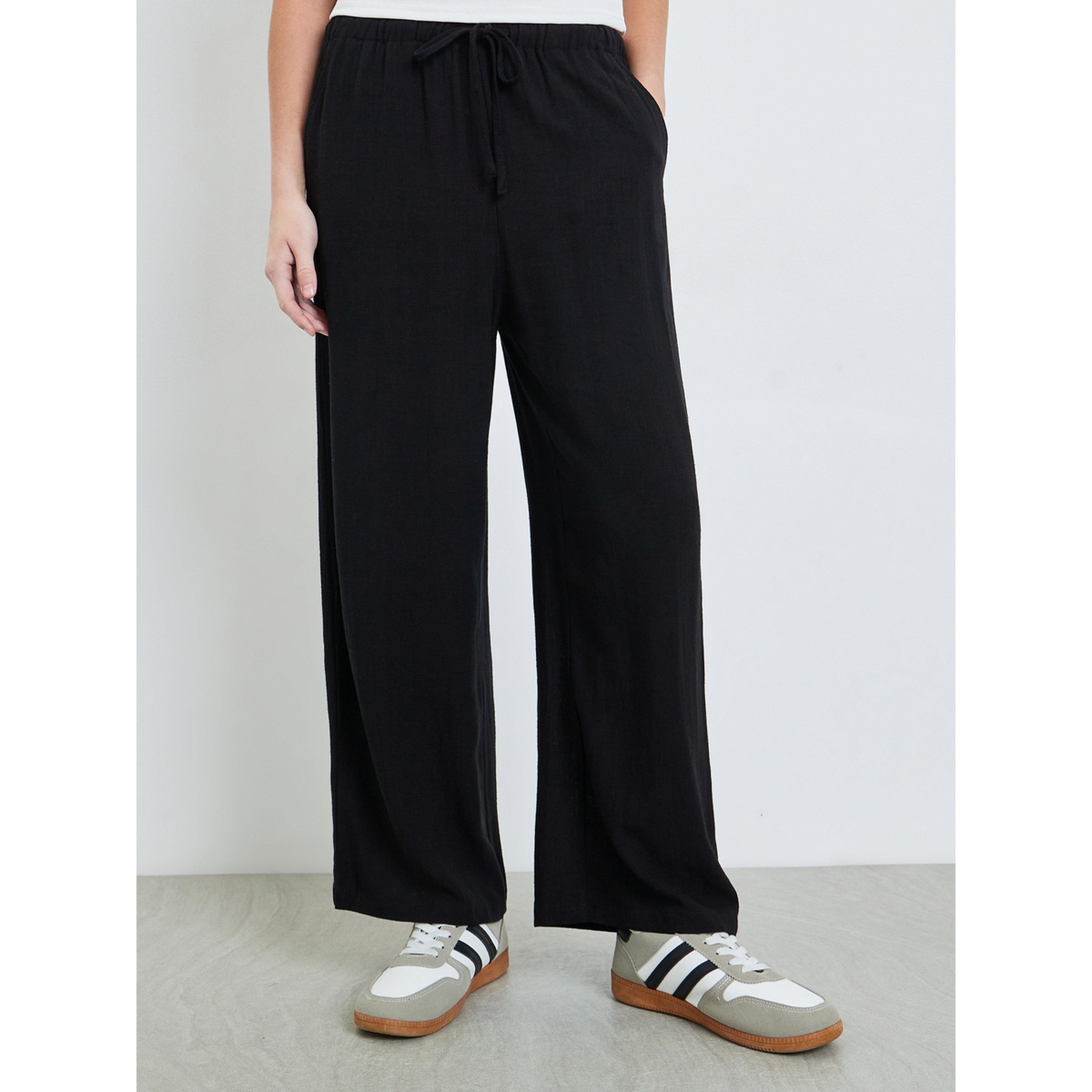 Take Two Black Mid Rise Drawstring Waist Straight Leg Pants-women-clothing-bottoms-joggers-image-1