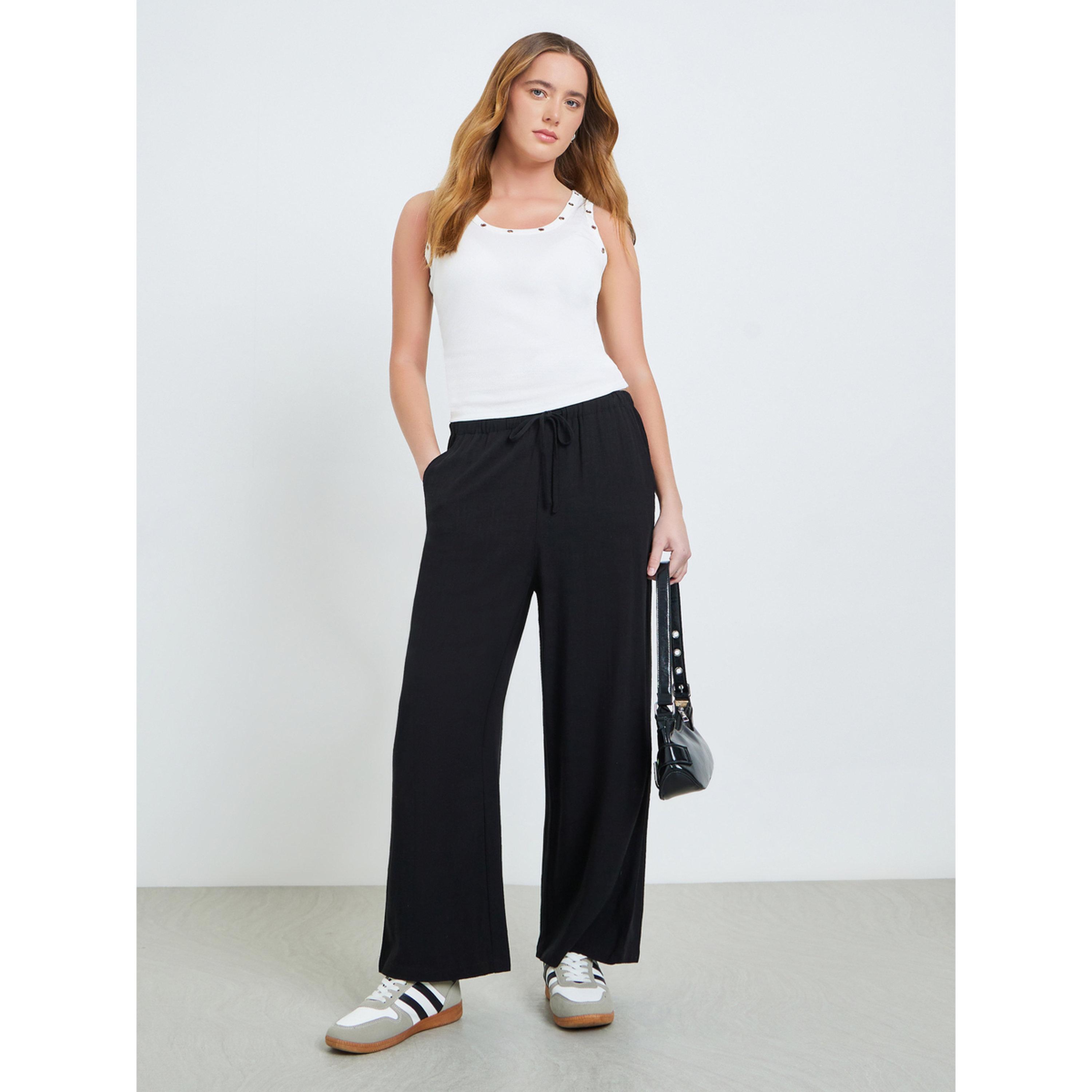 Take Two Black Mid Rise Drawstring Waist Straight Leg Pants-women-clothing-bottoms-joggers-image-2