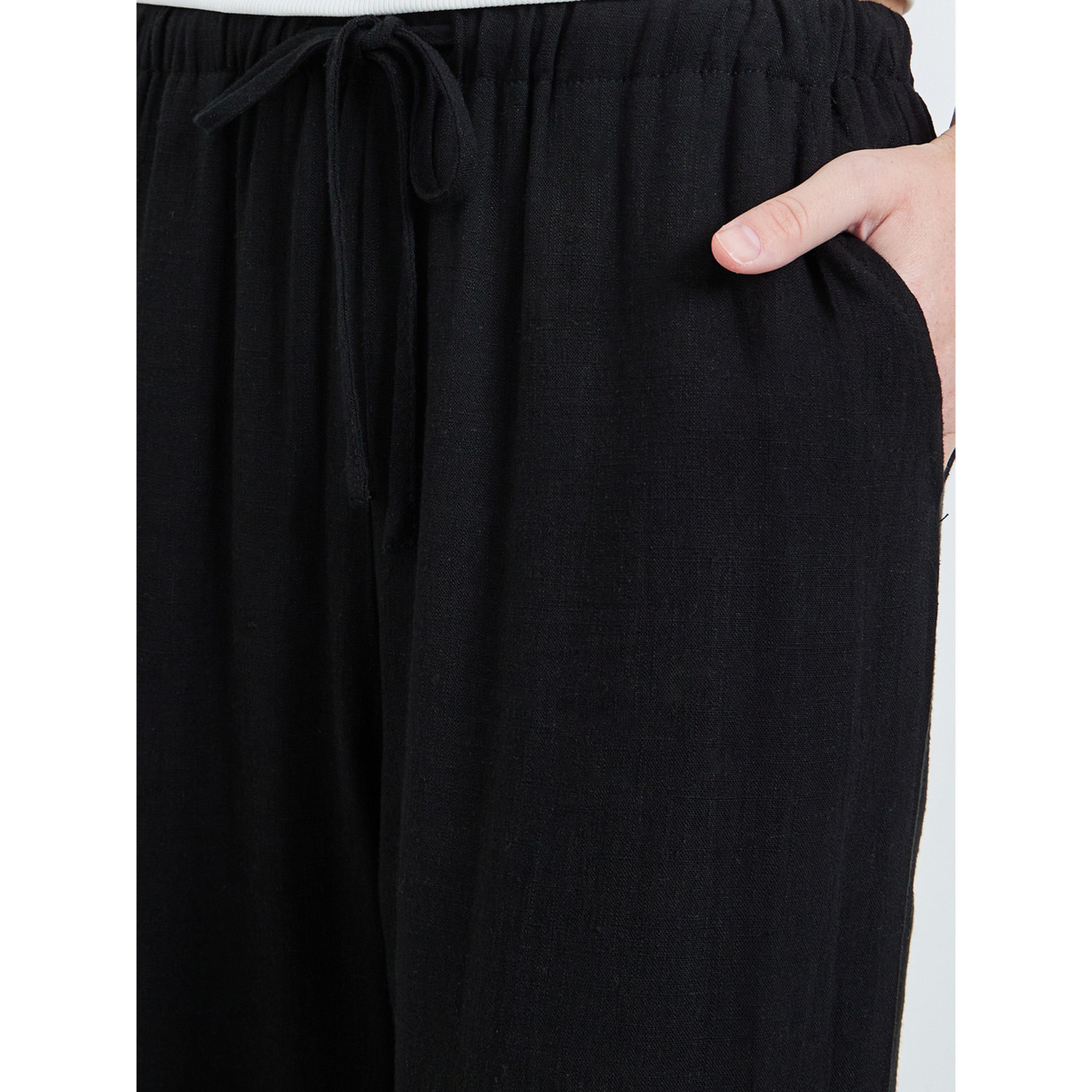 Take Two Black Mid Rise Drawstring Waist Straight Leg Pants-women-clothing-bottoms-joggers-image-3