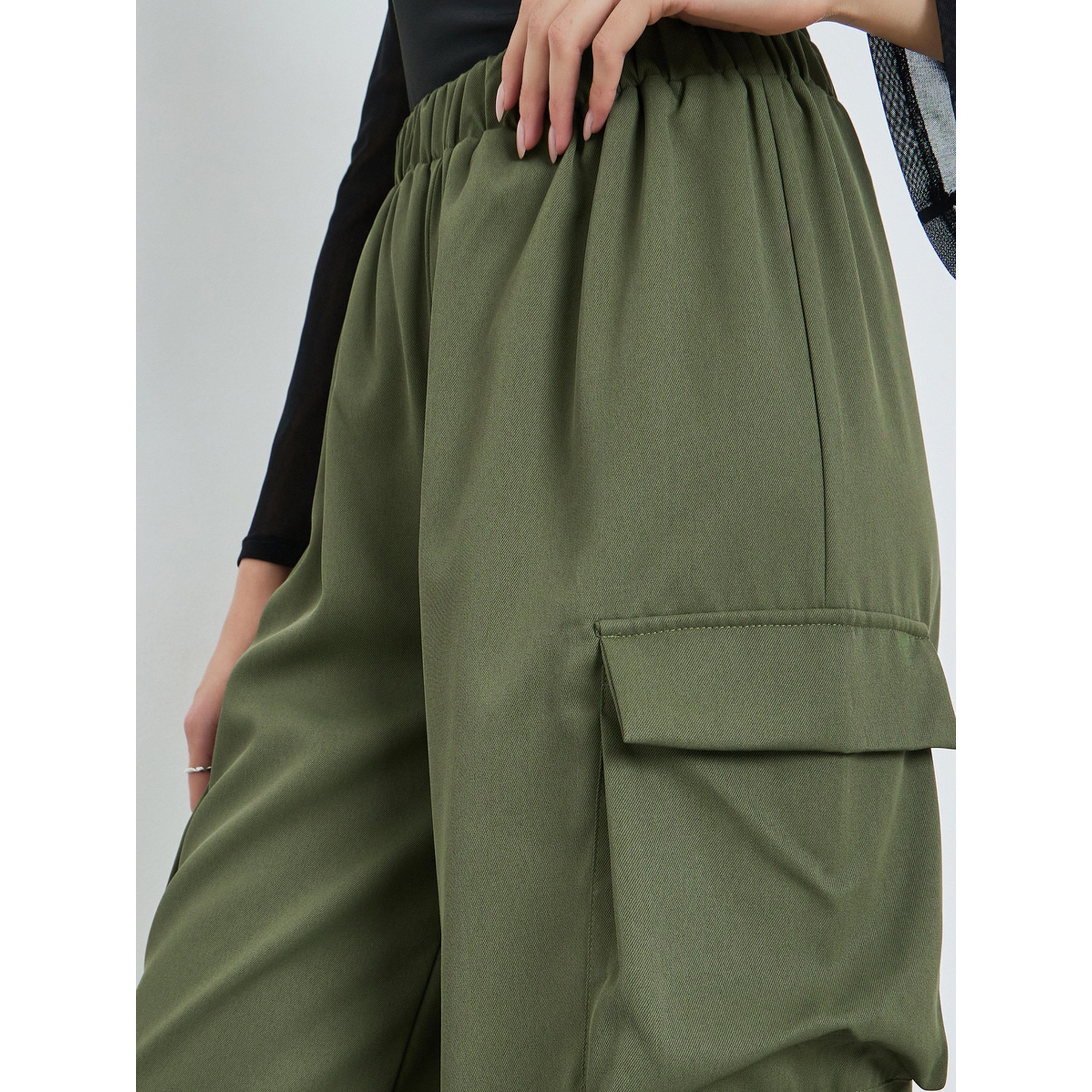 تيك تو × ستايلي - بنطال كارغو أخضر فضفاض بخصر مطاطي-women-clothing-bottoms-joggers-image-3