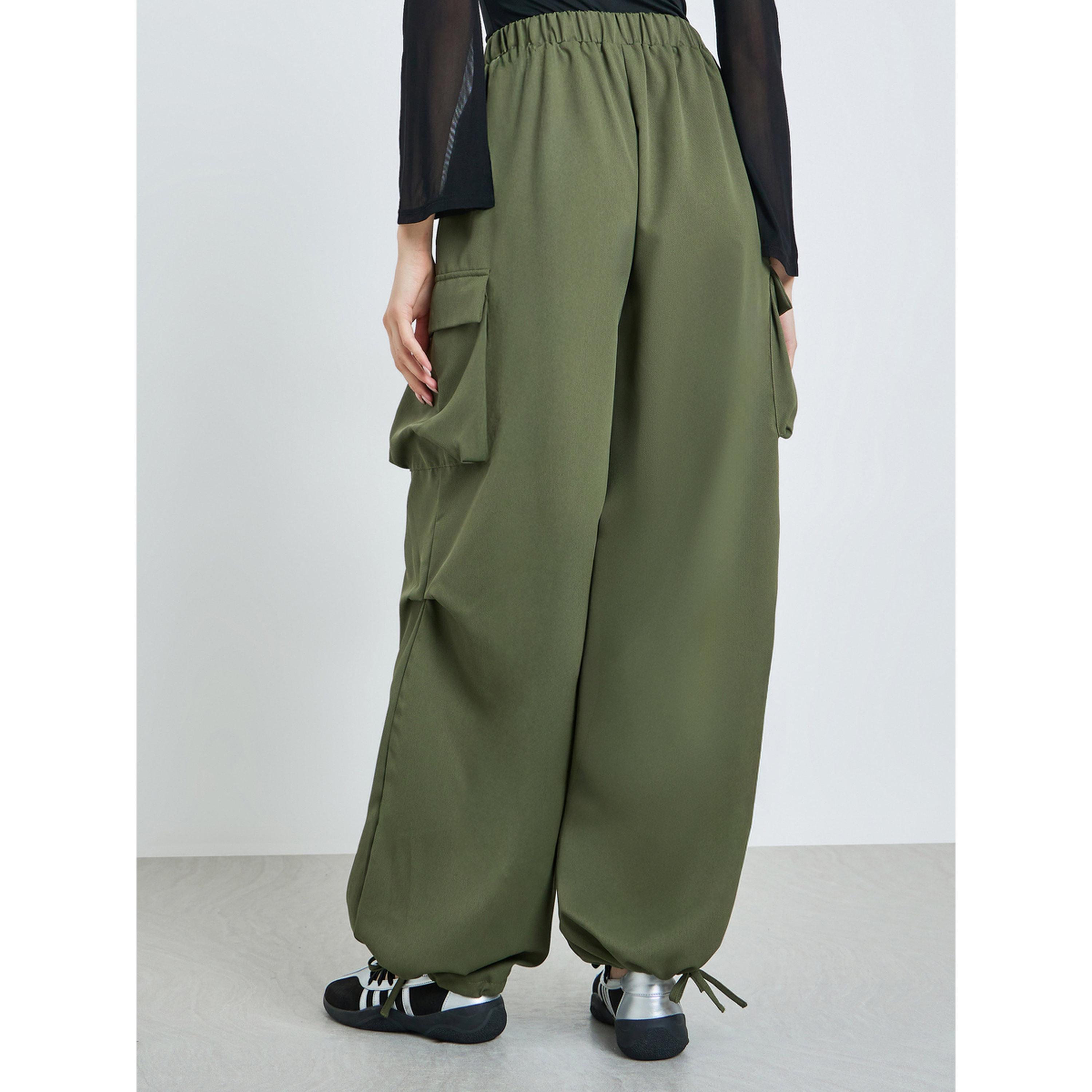 Take Two Green Baggy Cargo Pants with Elastic Waistband-women-clothing-bottoms-joggers-image-5