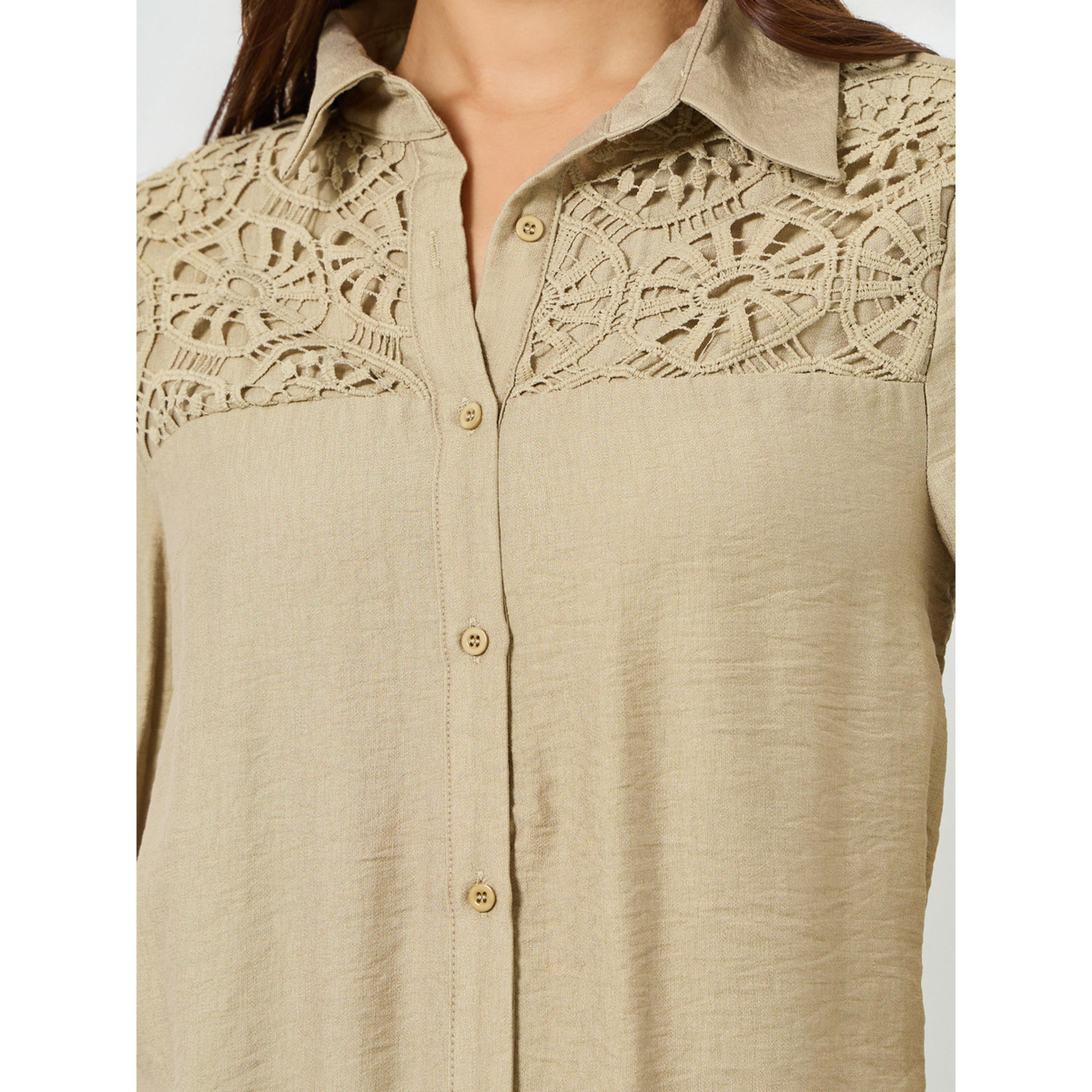 طقم منسق من بنطال وبلوزة طويلة بتفاصيل دانتيل-women-clothing-coordsets-image-6