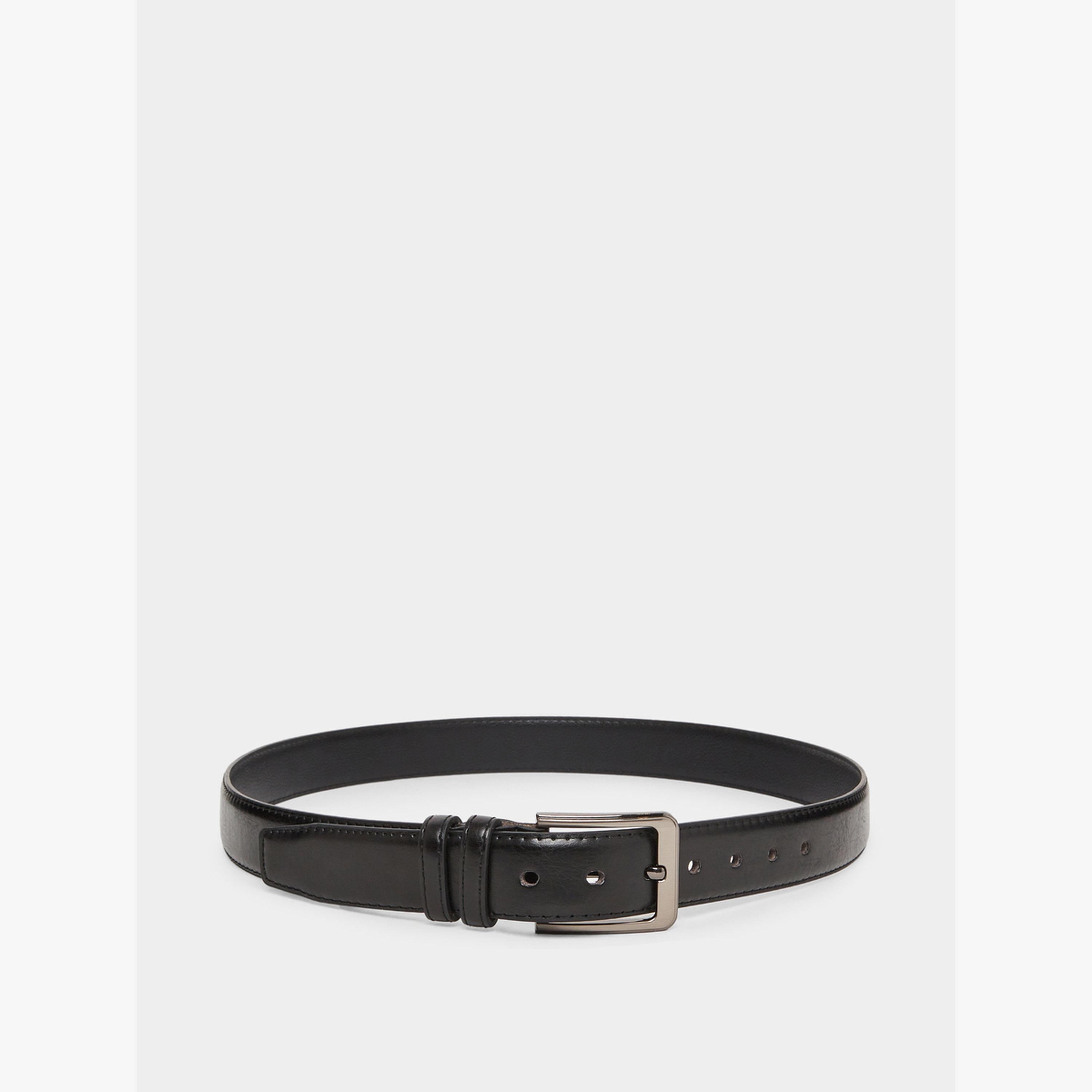 Styli Black Faux Leather Square Buckle Belt-men-beltsandwallets-belts-image-1