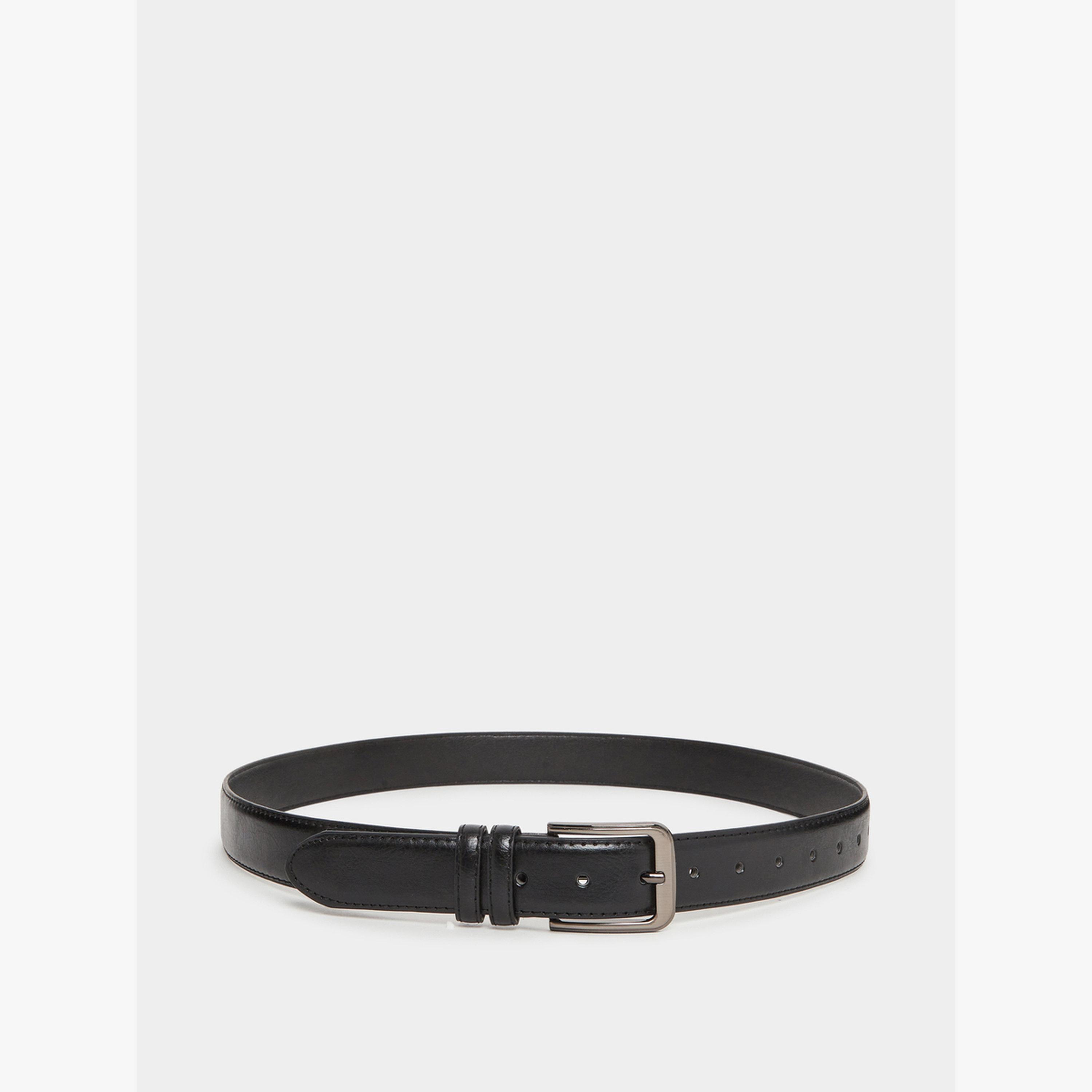 Styli Black Faux Leather Square Buckle Belt-men-beltsandwallets-belts-image-1