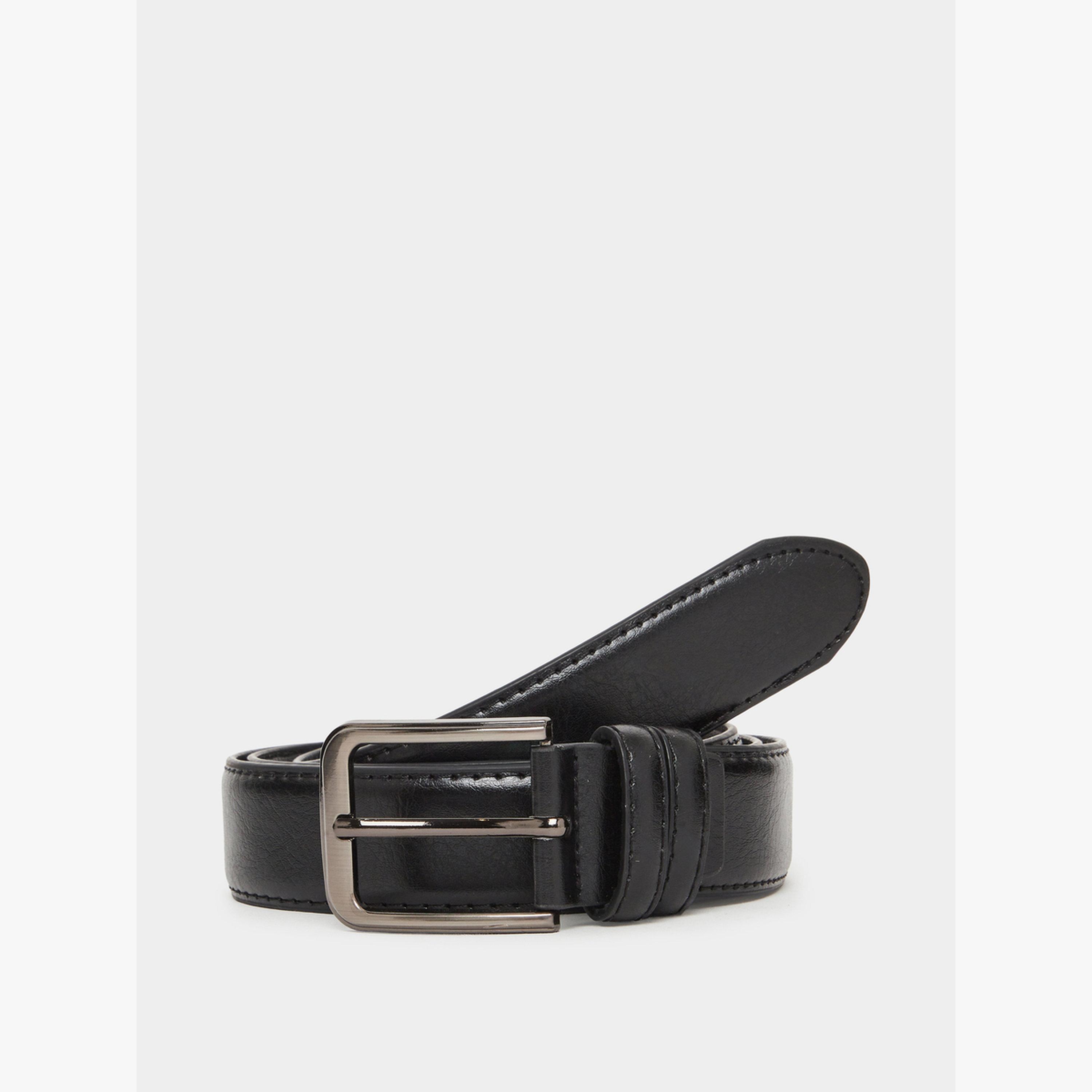 Styli Black Faux Leather Square Buckle Belt-men-beltsandwallets-belts-image-2