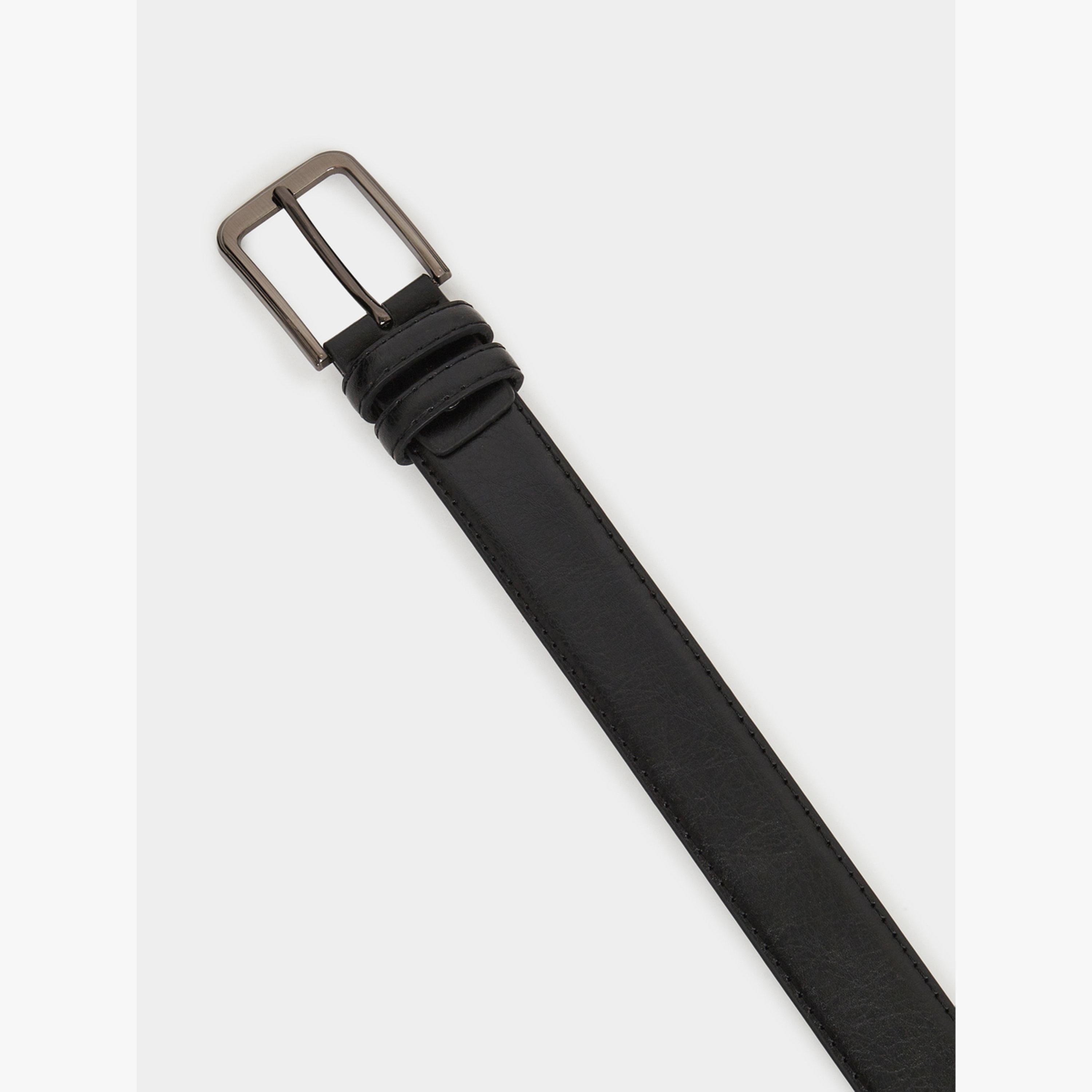 Styli Black Faux Leather Square Buckle Belt-men-beltsandwallets-belts-image-4