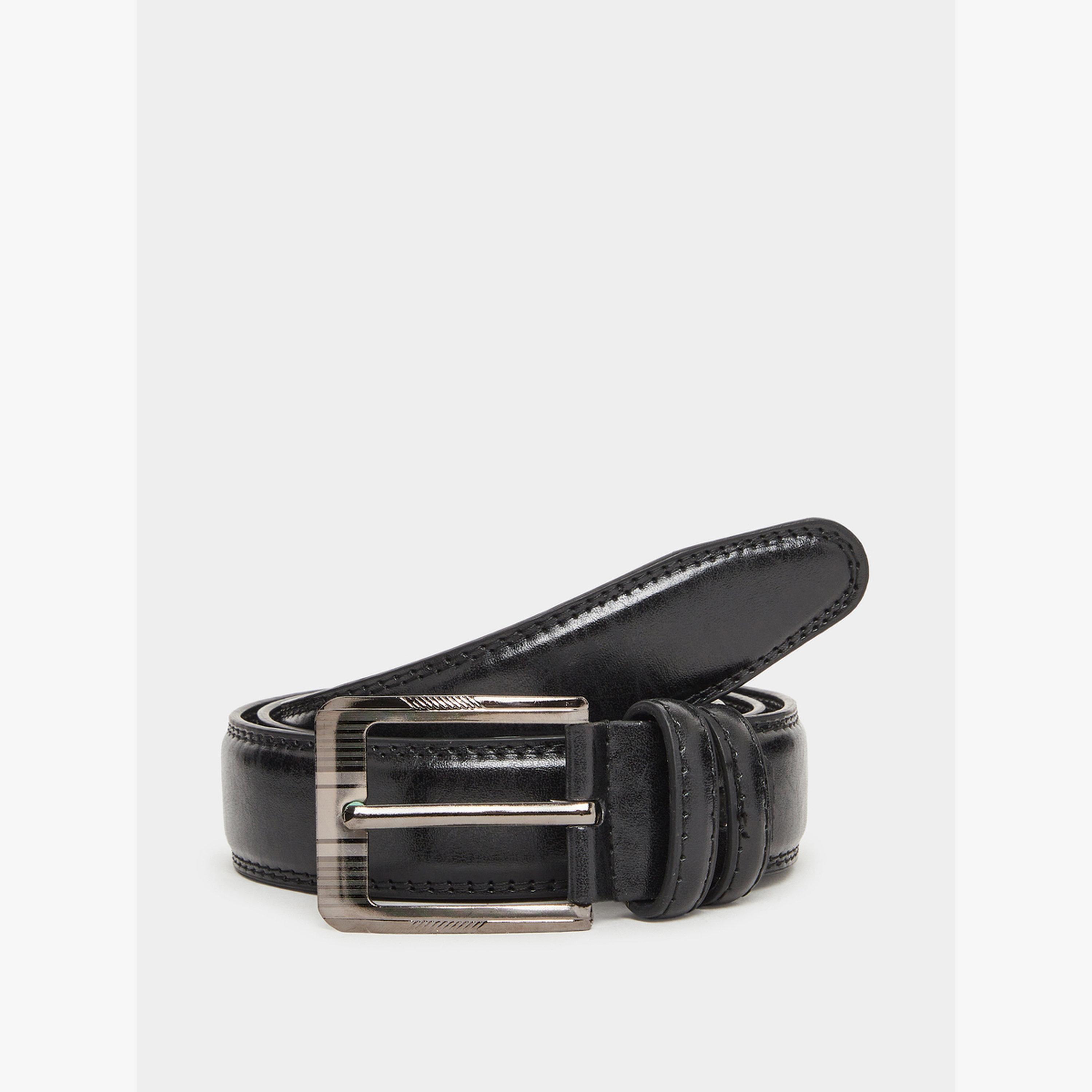 Styli Black Faux Leather Square Buckle Belt-men-beltsandwallets-belts-image-2