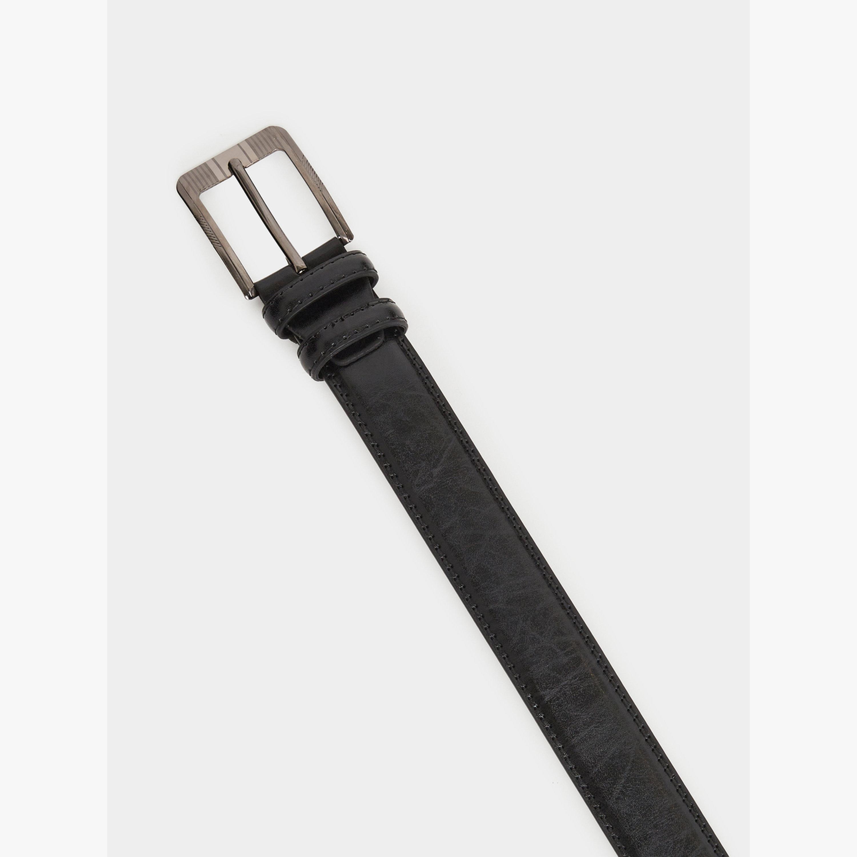 Styli Black Faux Leather Square Buckle Belt-men-beltsandwallets-belts-image-4