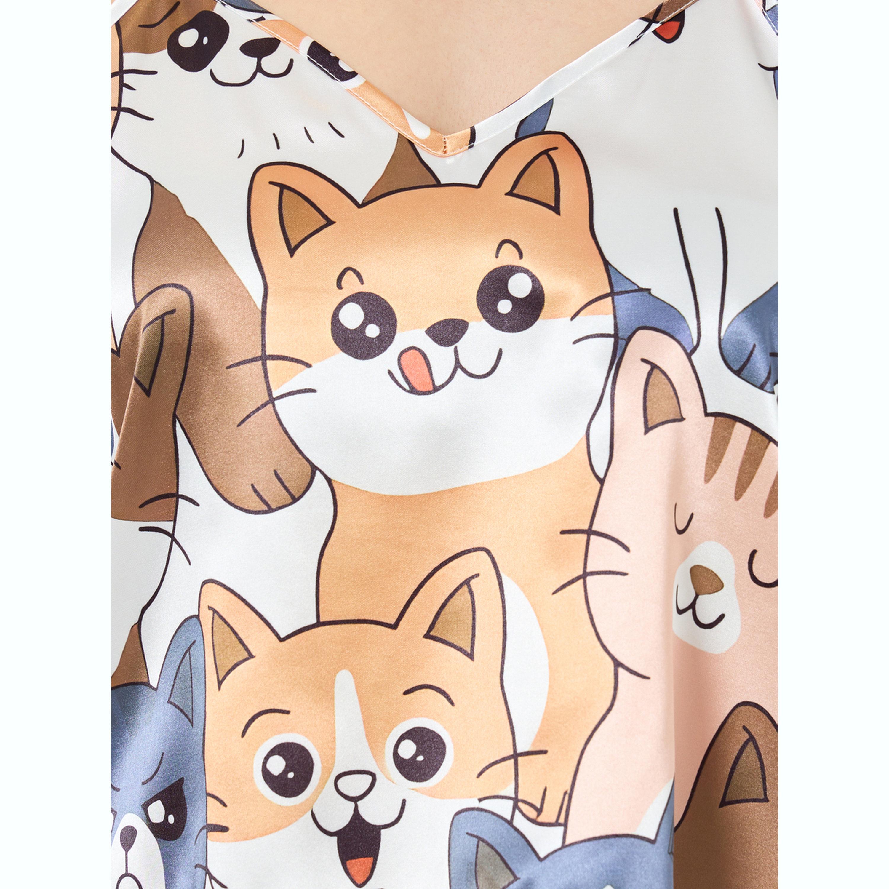 Take Two Cat Print V Neck Cami and Shorts Set-women-clothing-nightwear-pyjamas-shortsets-image-5