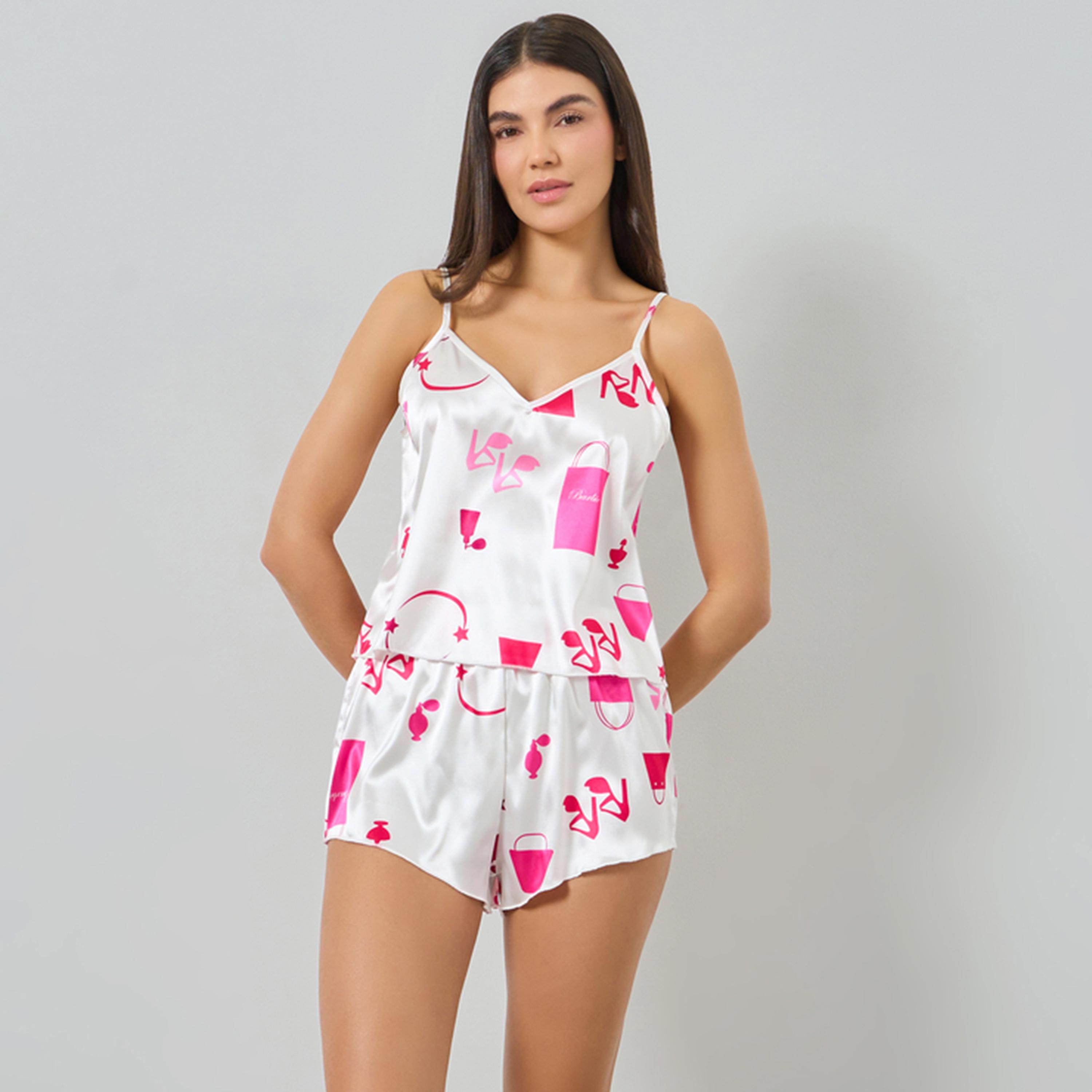 طقم بيجاما من شورت وبلوزة كامي بطبعة جرافيك-women-clothing-nightwear-pyjamas-shortsets-image-1