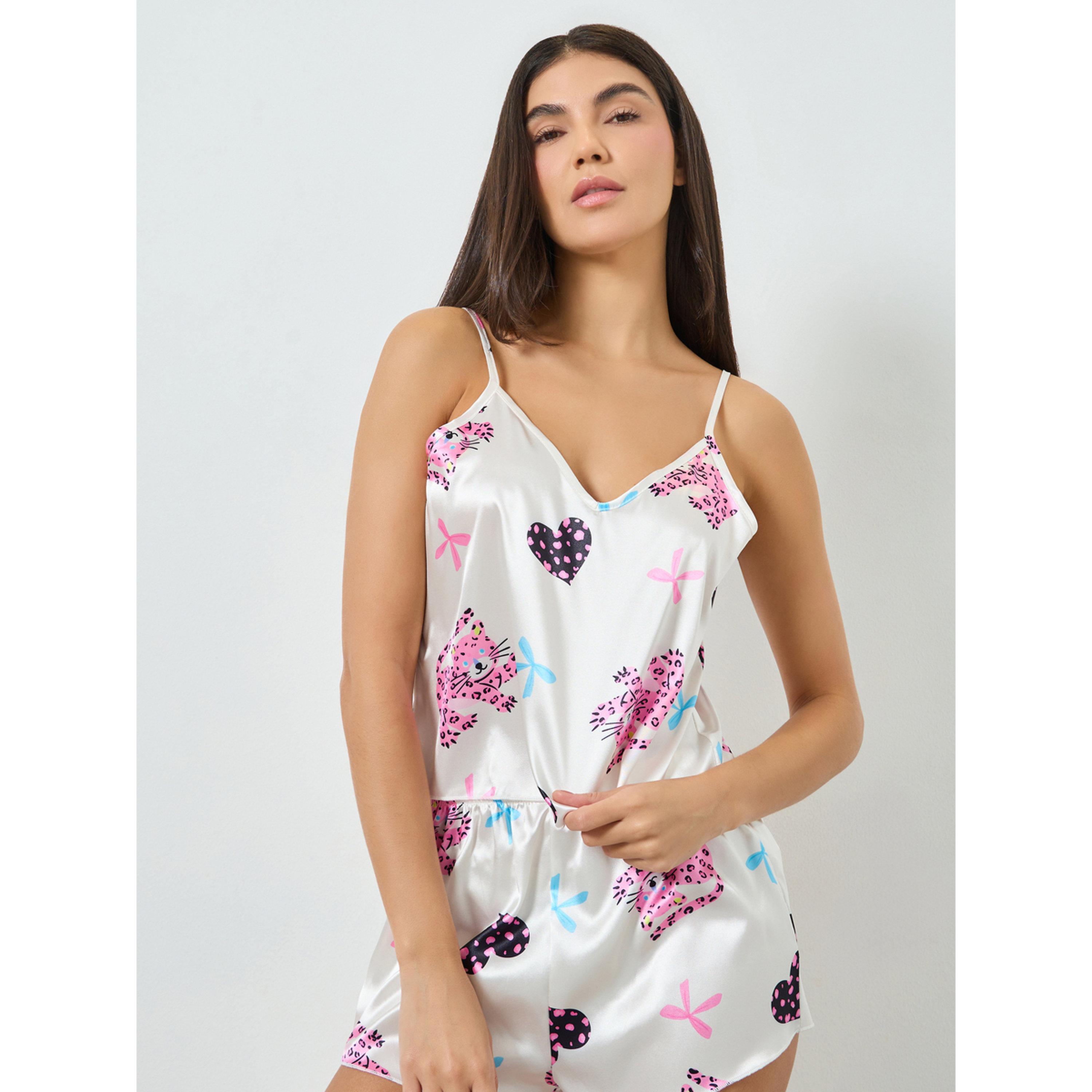 طقم بيجاما من شورت وبلوزة كامي بطبعة جرافيك-women-clothing-nightwear-pyjamas-shortsets-image-2