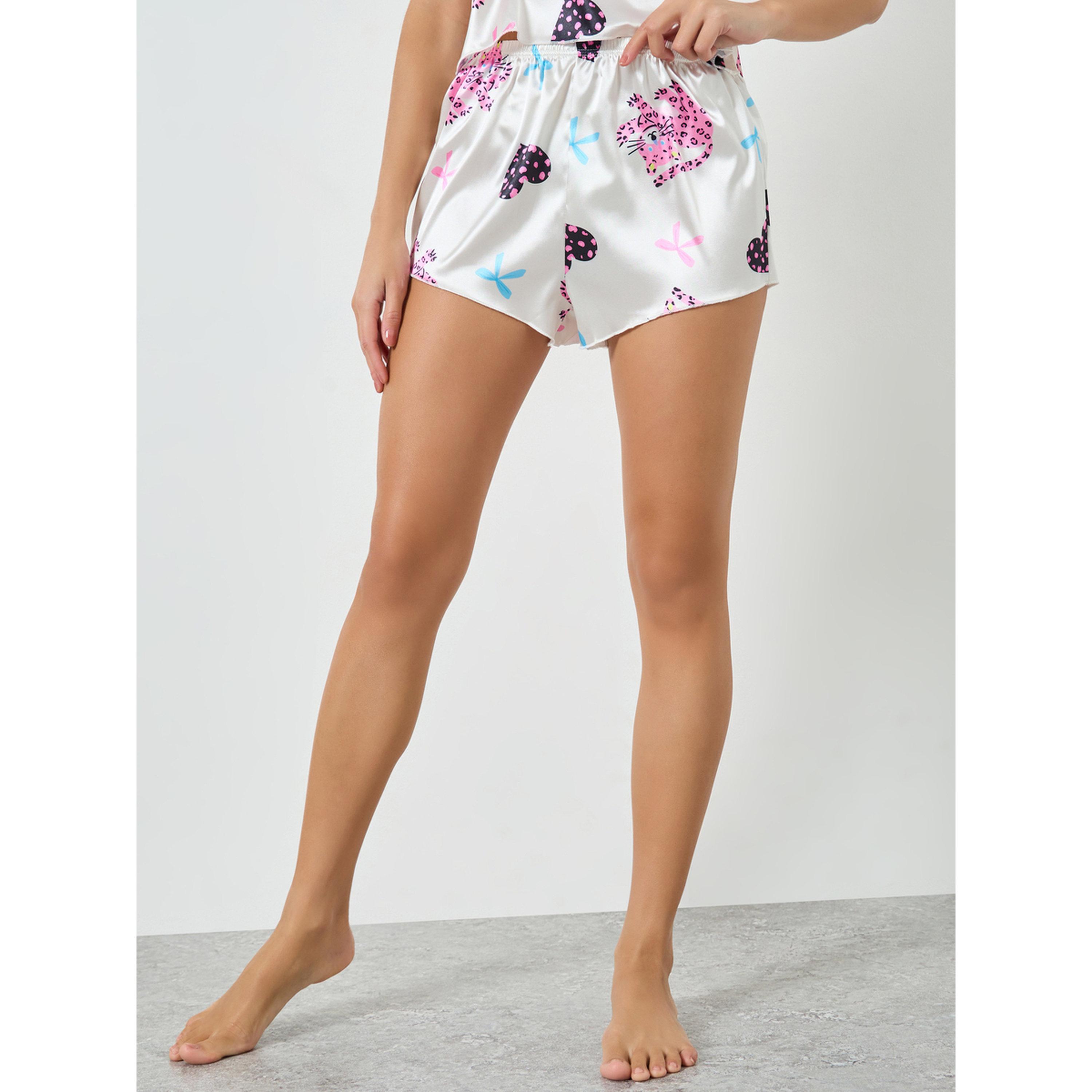 طقم بيجاما من شورت وبلوزة كامي بطبعة جرافيك-women-clothing-nightwear-pyjamas-shortsets-image-4