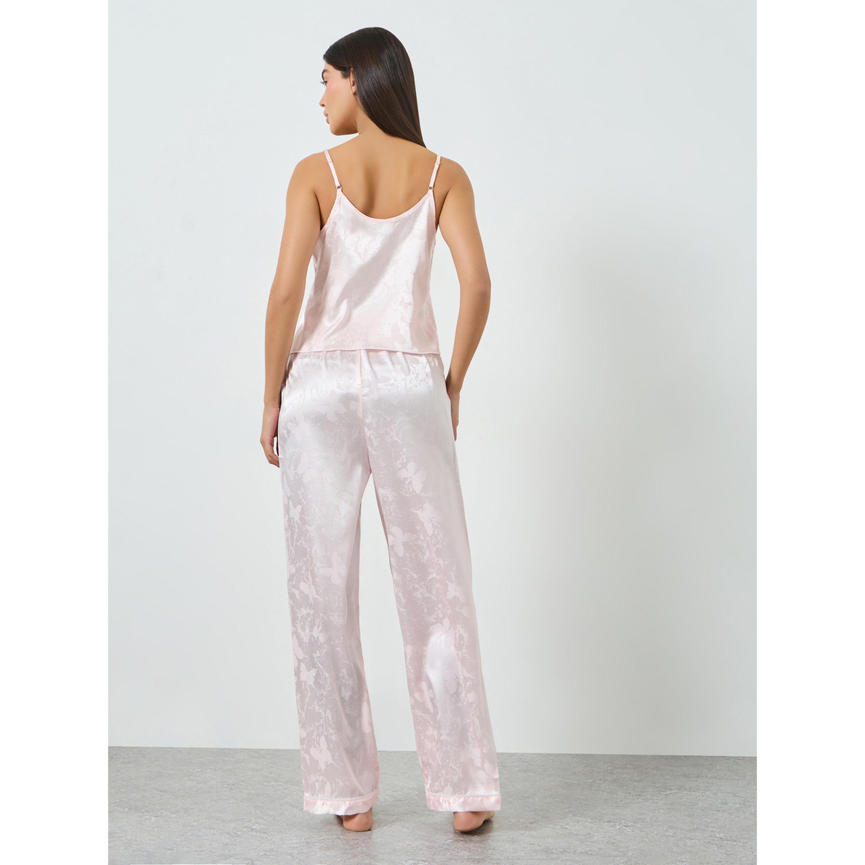 طقم بيجاما من بنطال وبلوزة كامي ساتان بزهور-women-clothing-nightwear-pyjamas-longsets-image-3