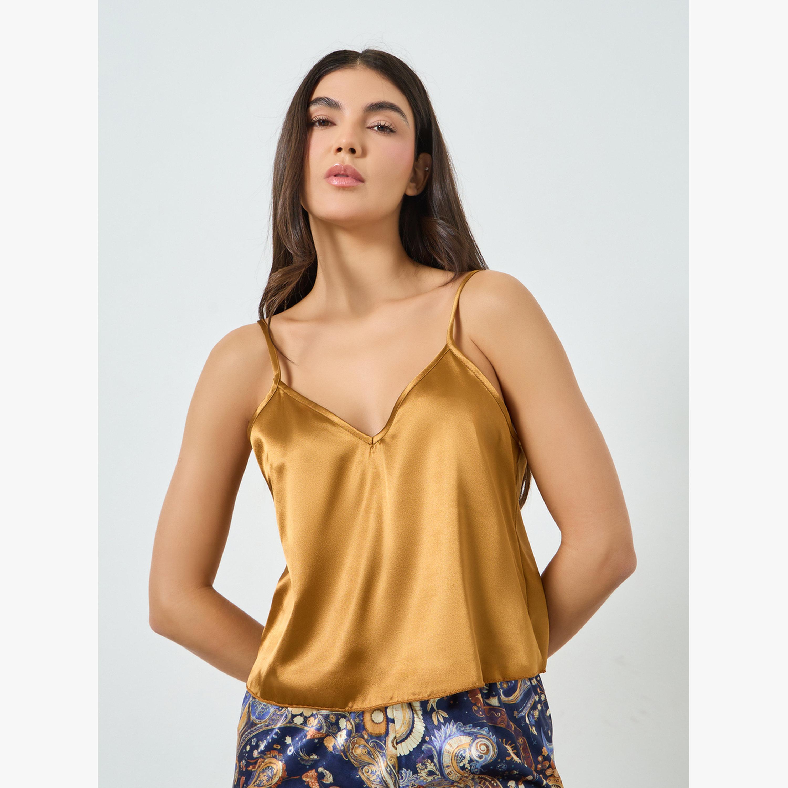 طقم بيجاما من بنطال بطبعة بيزلي وبلوزة حمالات ساتان-women-clothing-nightwear-pyjamas-longsets-image-2