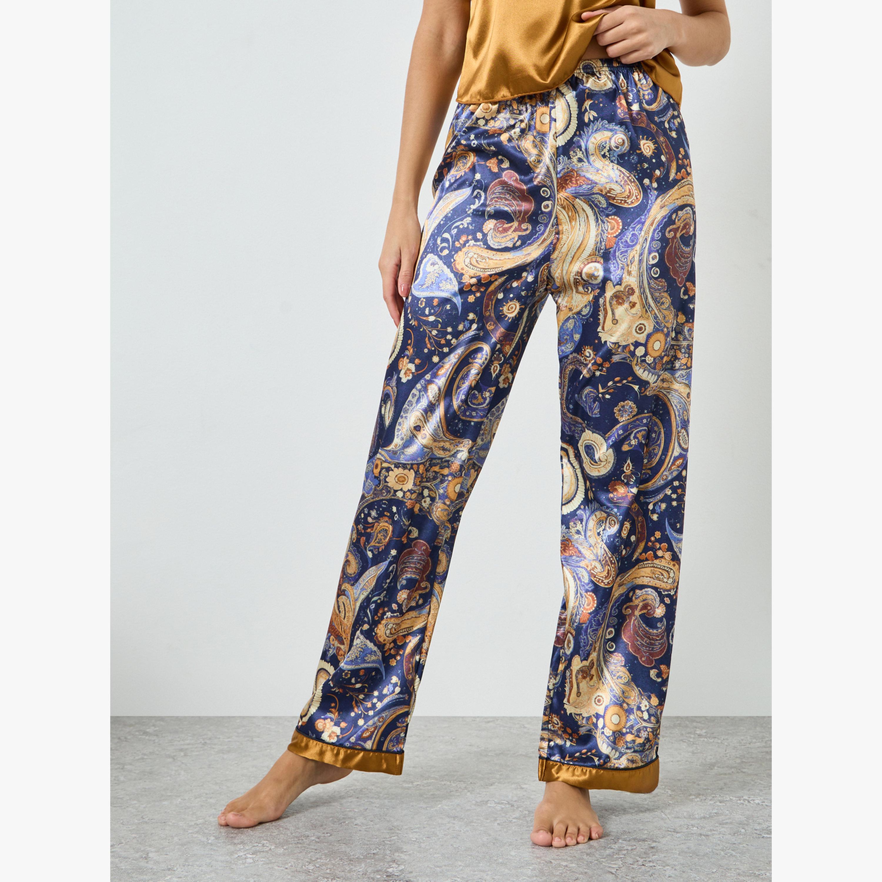 Take Two Solid Satin Cami and Paisley Print Pyjama Set-women-clothing-nightwear-pyjamas-longsets-image-4