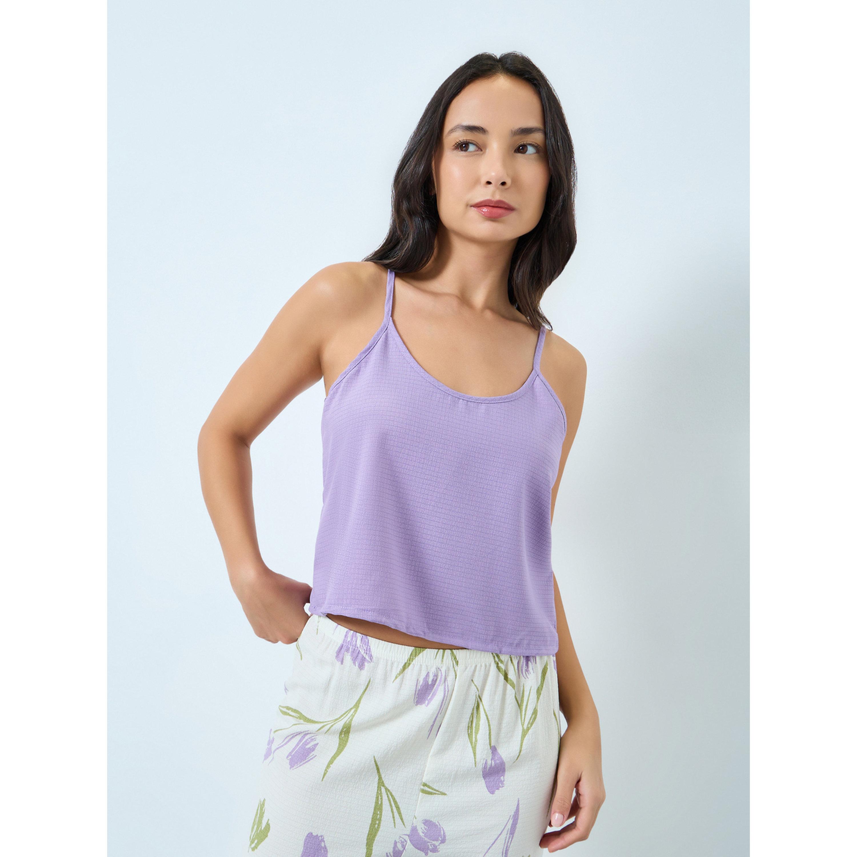 طقم بيجاما من بنطال بطبعة زهور وبلوزة كامي بتصميم بارز-women-clothing-nightwear-pyjamas-longsets-image-2