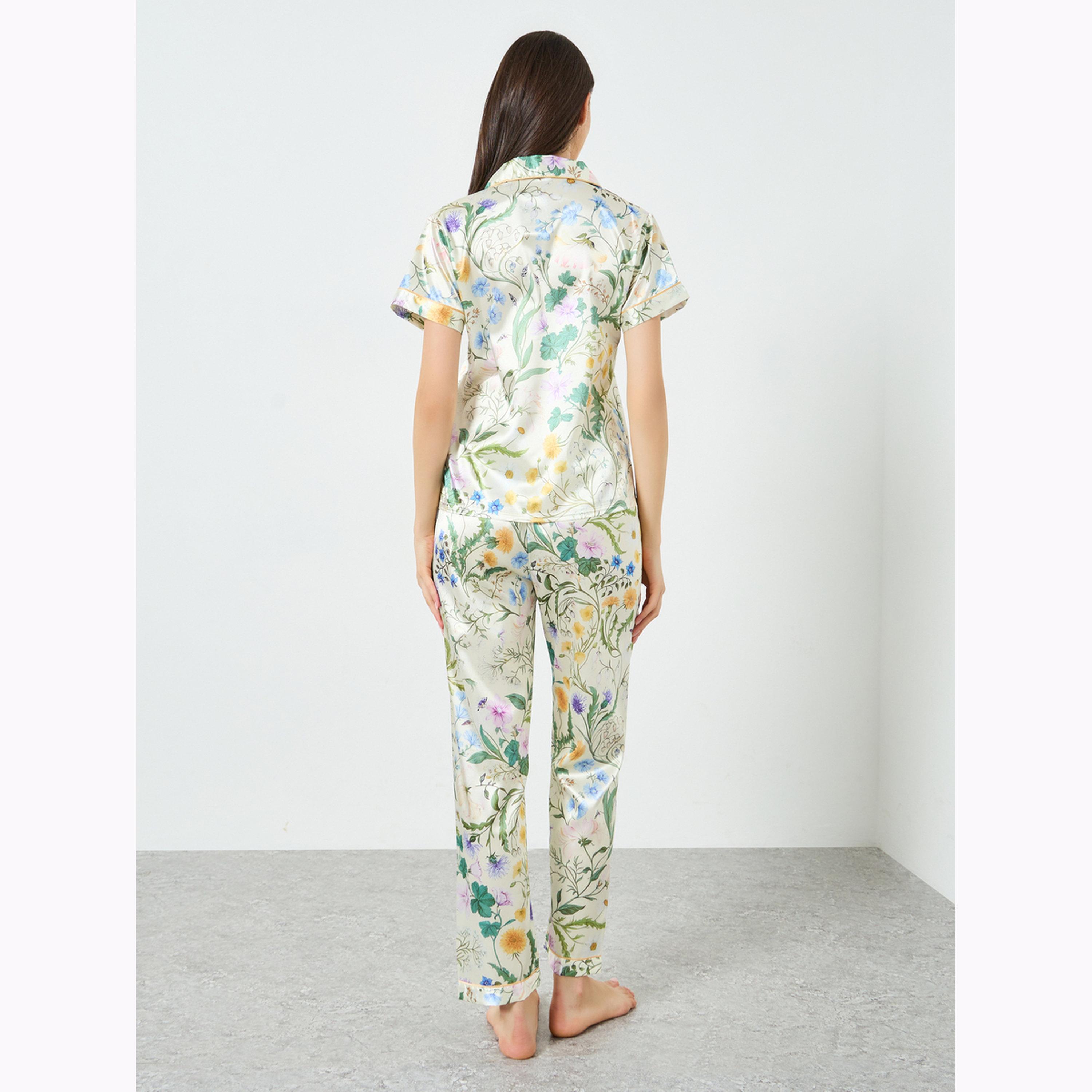 Take Two Floral Print Short Sleeve Satin Shirt and Pyjama Set-women-clothing-nightwear-pyjamas-longsets-image-3