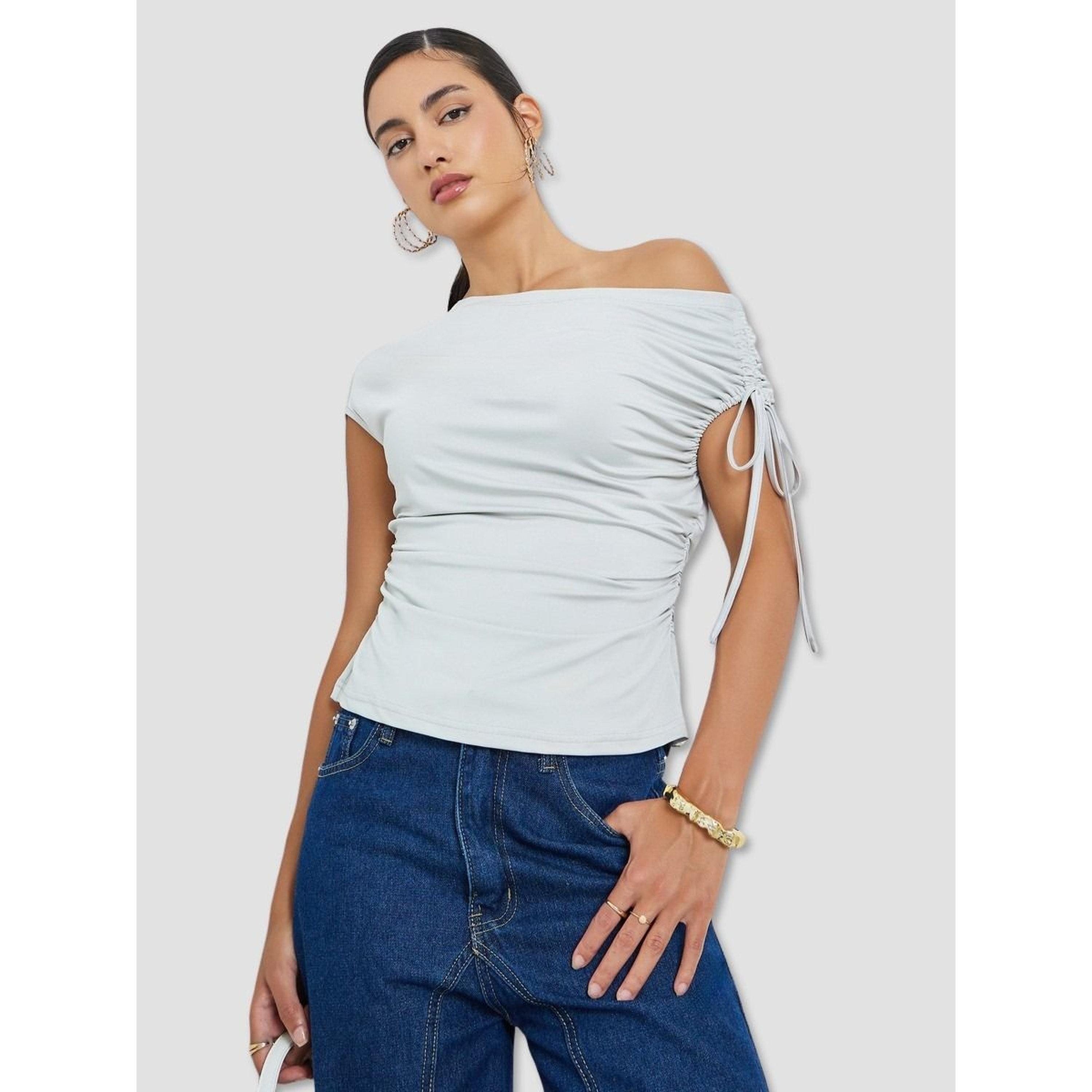 بلوزة نيت برباط وكتف غير متماثل-women-clothing-shirtsandblouses-blouses-image-1