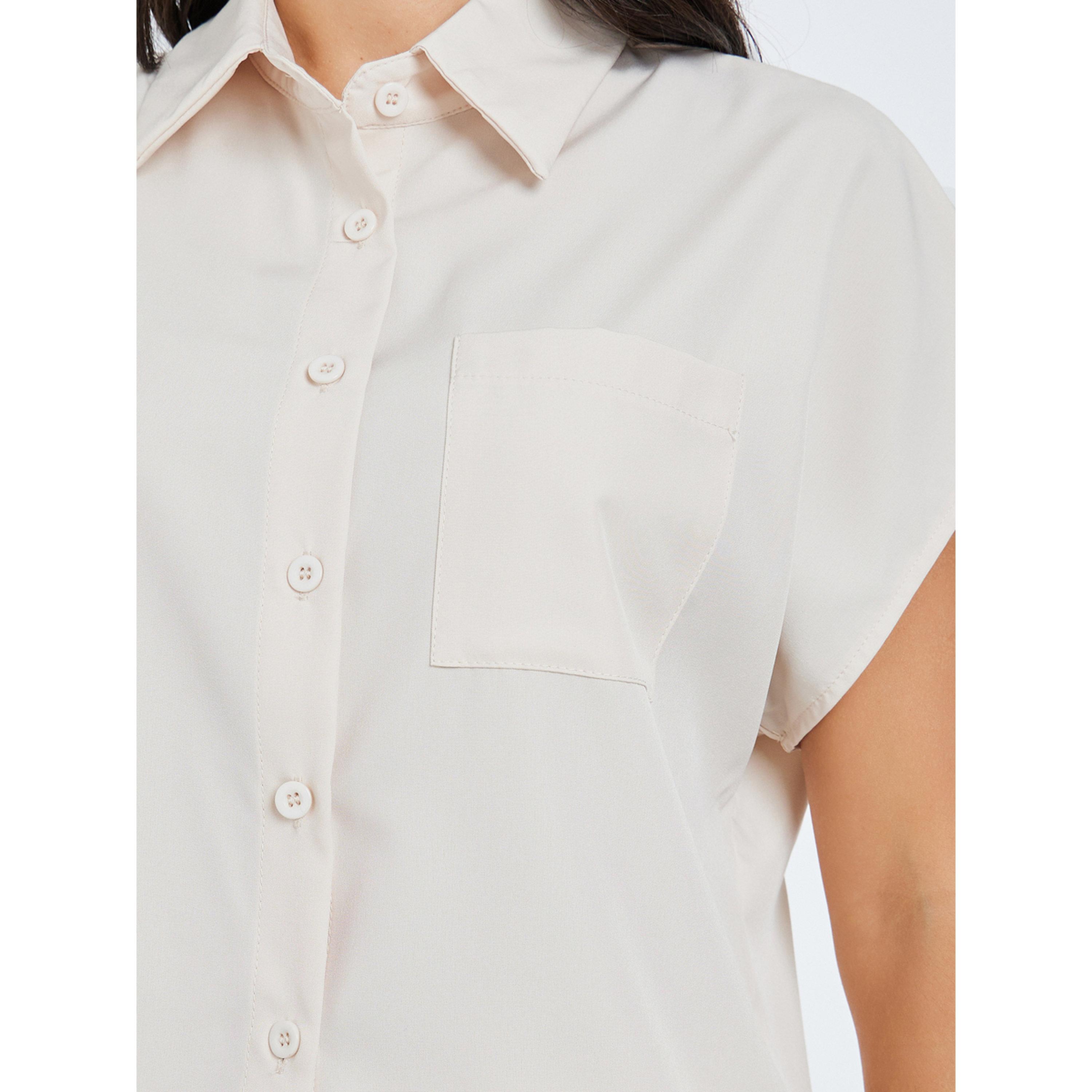 Styli Beige Short Sleeve Shirt and Wide Leg Pants Set-women-clothing-coordsets-image-6