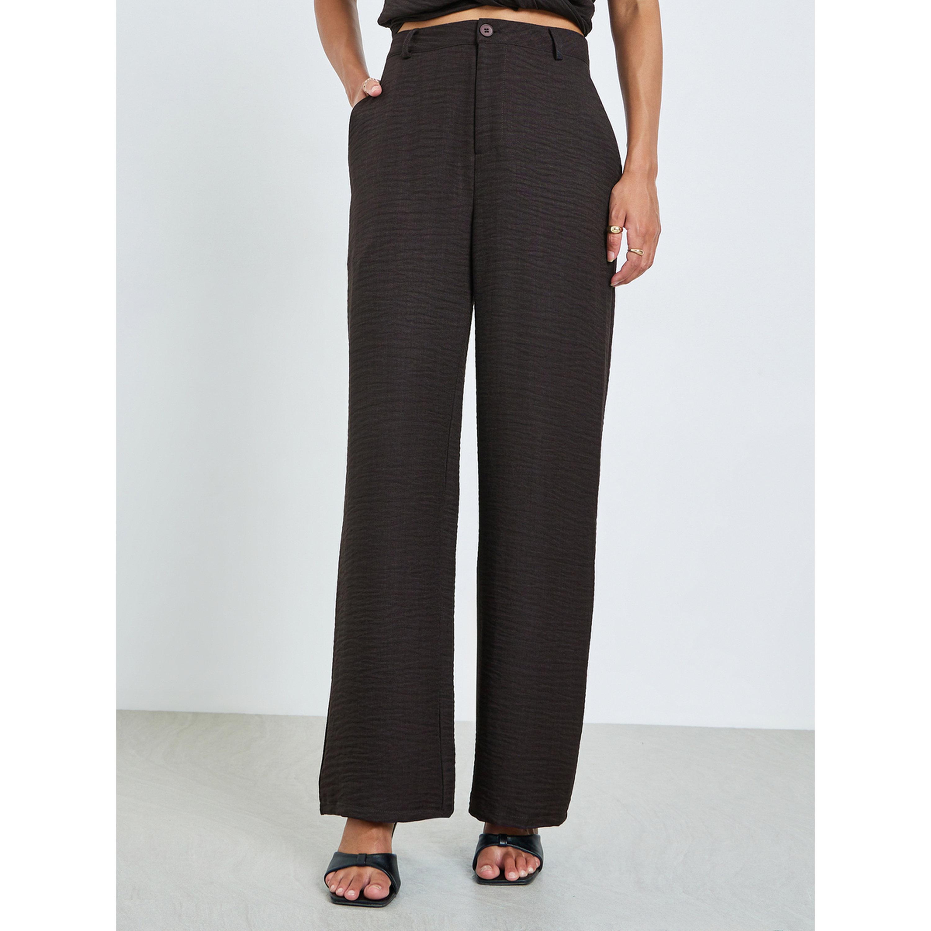 Styli Brown Short Sleeve Top with Wide Leg Pants Co-Ords-women-clothing-coordsets-image-4