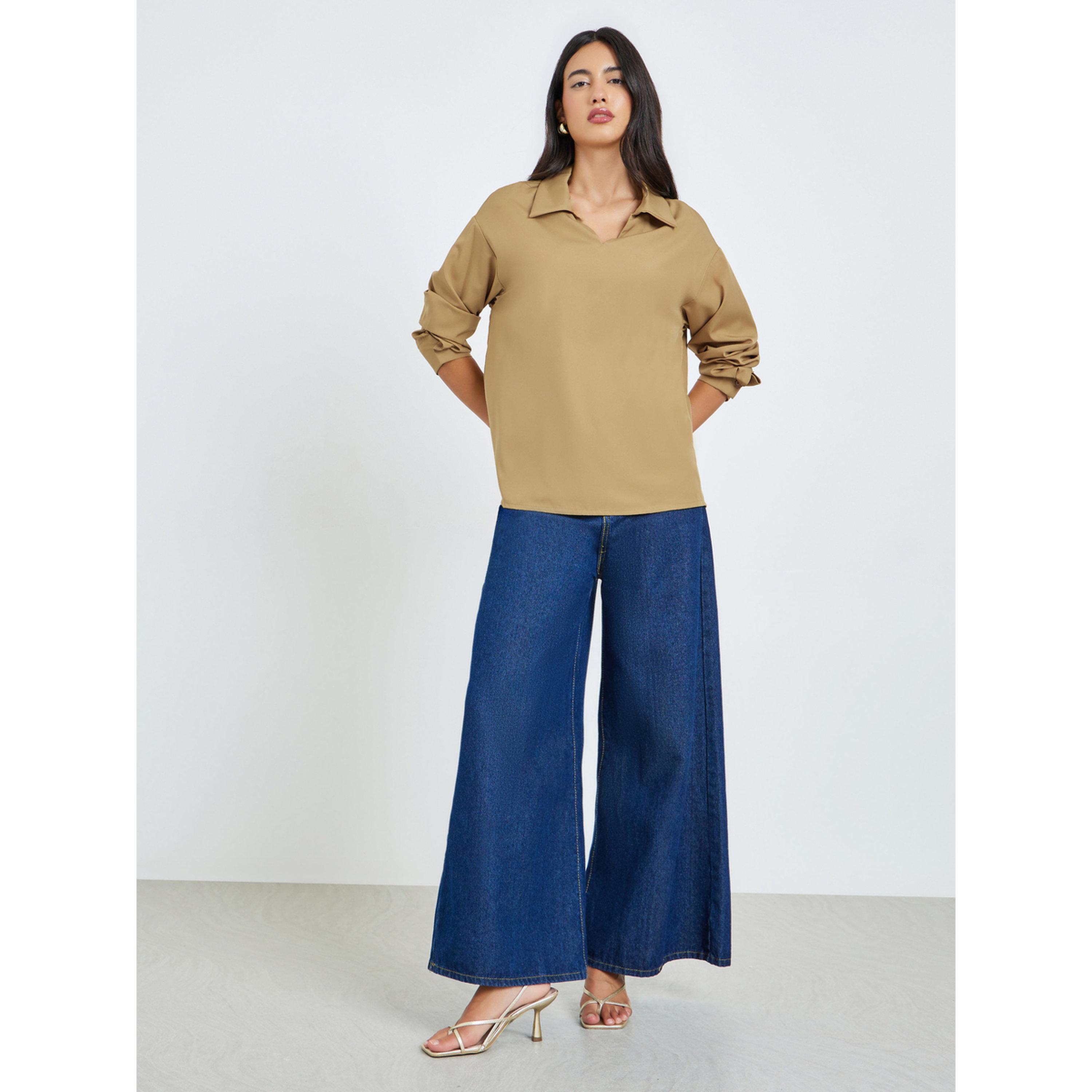 بلوزة بقصة مريحة وياقة مفتوحة-women-clothing-shirtsandblouses-blouses-image-2