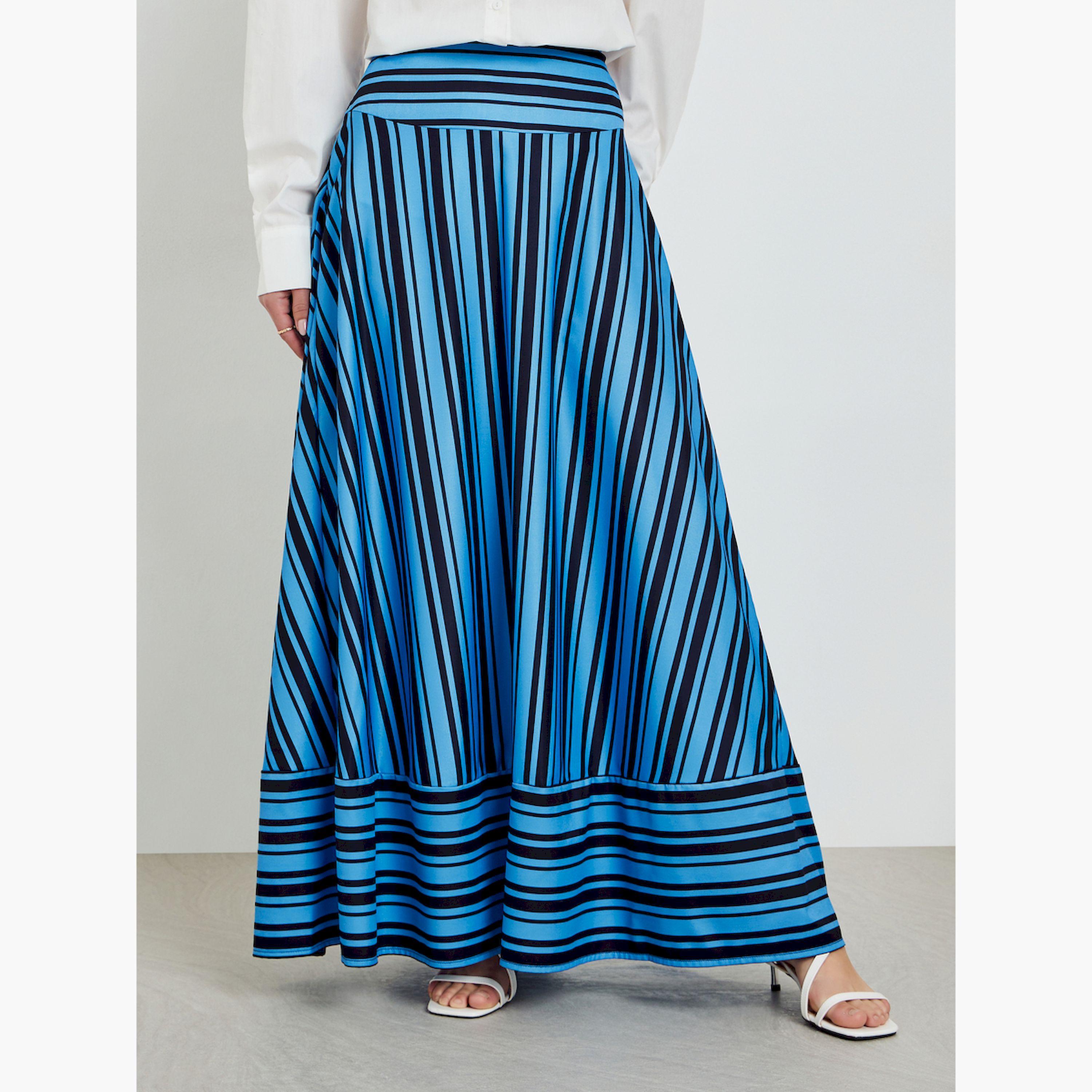 Styli Blue Striped A-Line Maxi Skirts-women-clothing-bottoms-skirts-image-1