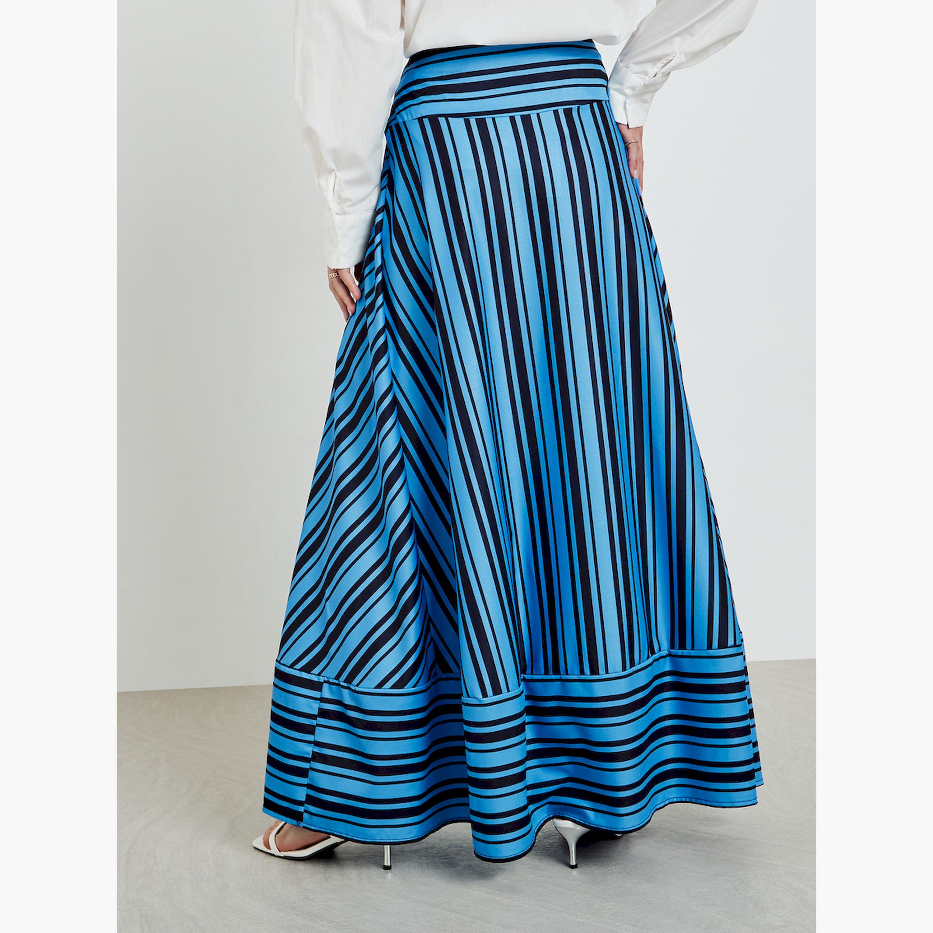 Styli Blue Striped A-Line Maxi Skirts-women-clothing-bottoms-skirts-image-3
