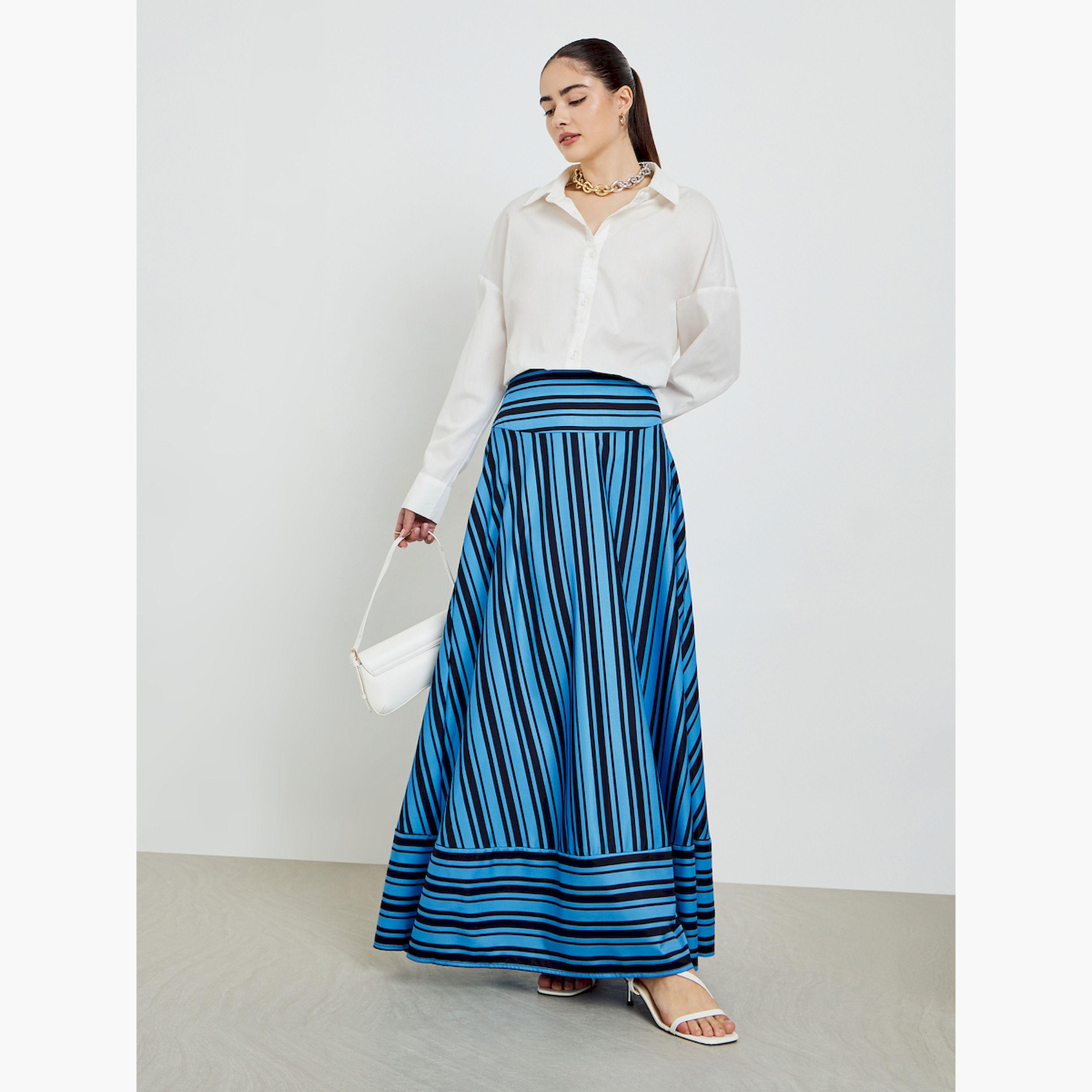 Styli Blue Striped A-Line Maxi Skirts-women-clothing-bottoms-skirts-image-4
