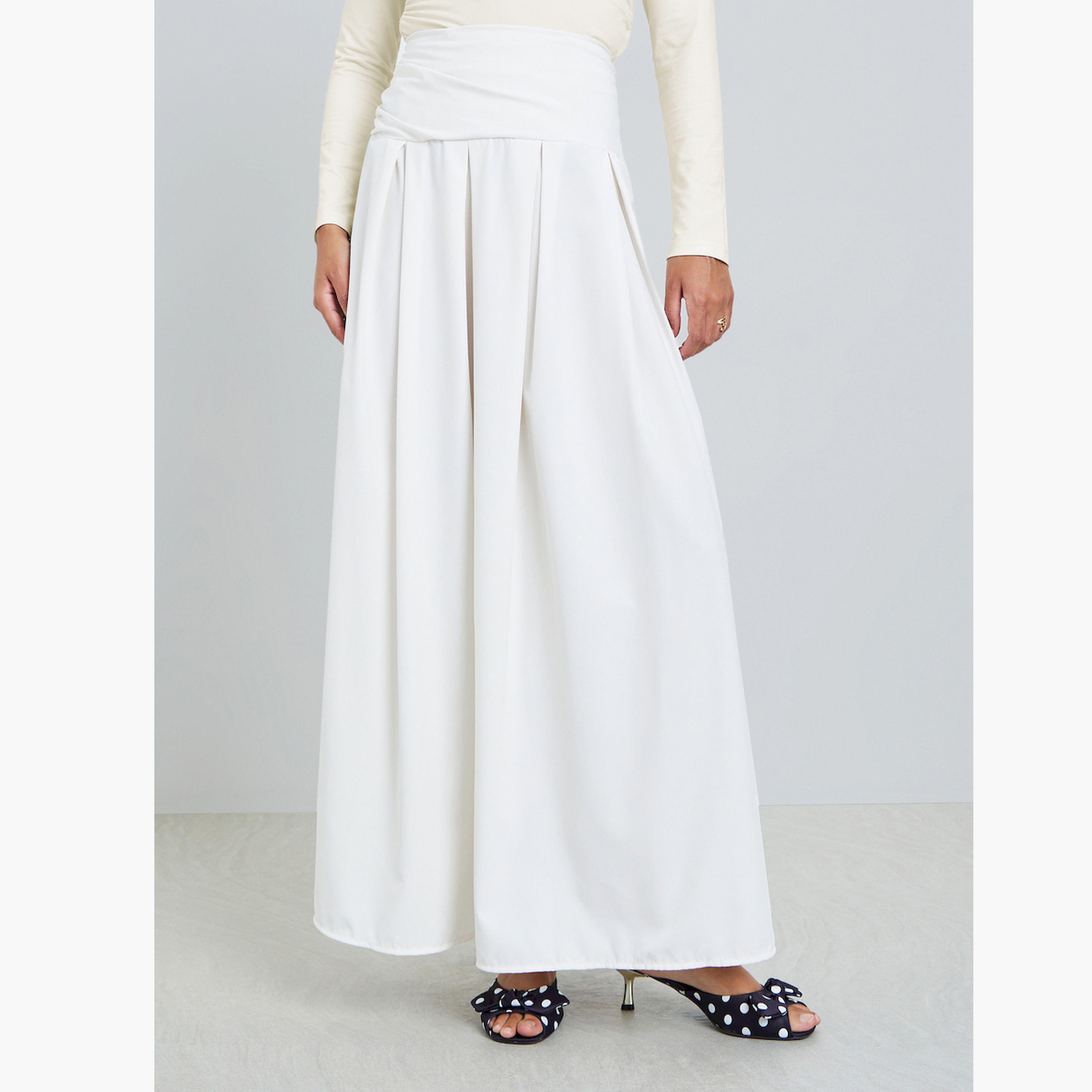ستايلي - تنورة ماكسي بيضاء اللون بخصر عريض-women-clothing-bottoms-skirts-image-1