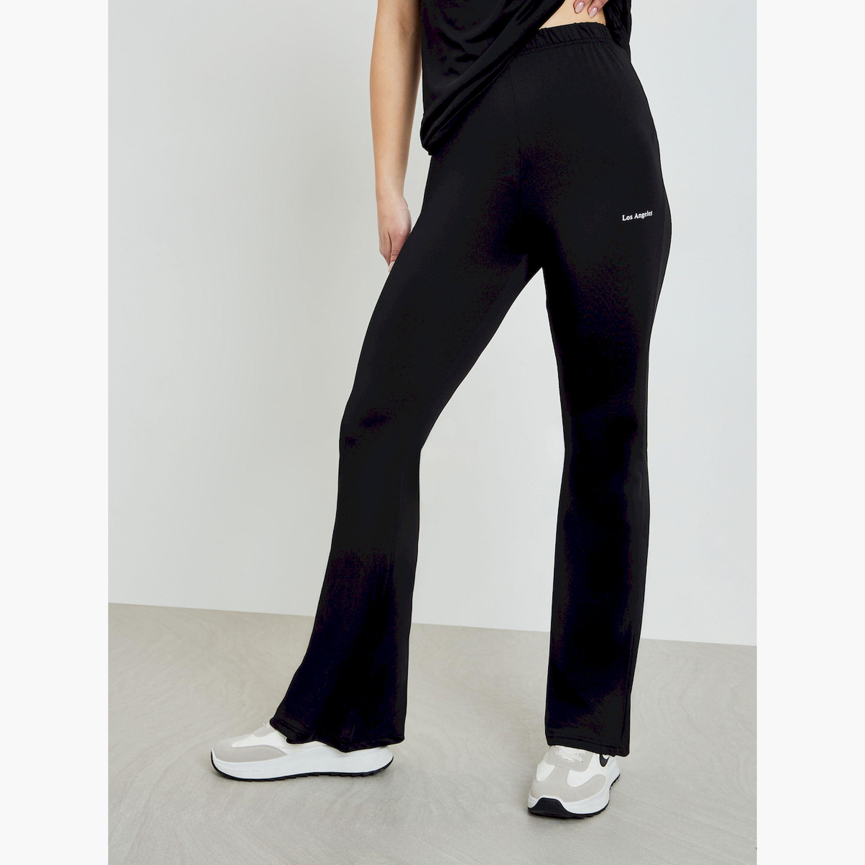 Styli Black Slogan Oversize T-Shirt and Flared Leggings Co-Ords-women-clothing-coordsets-image-4