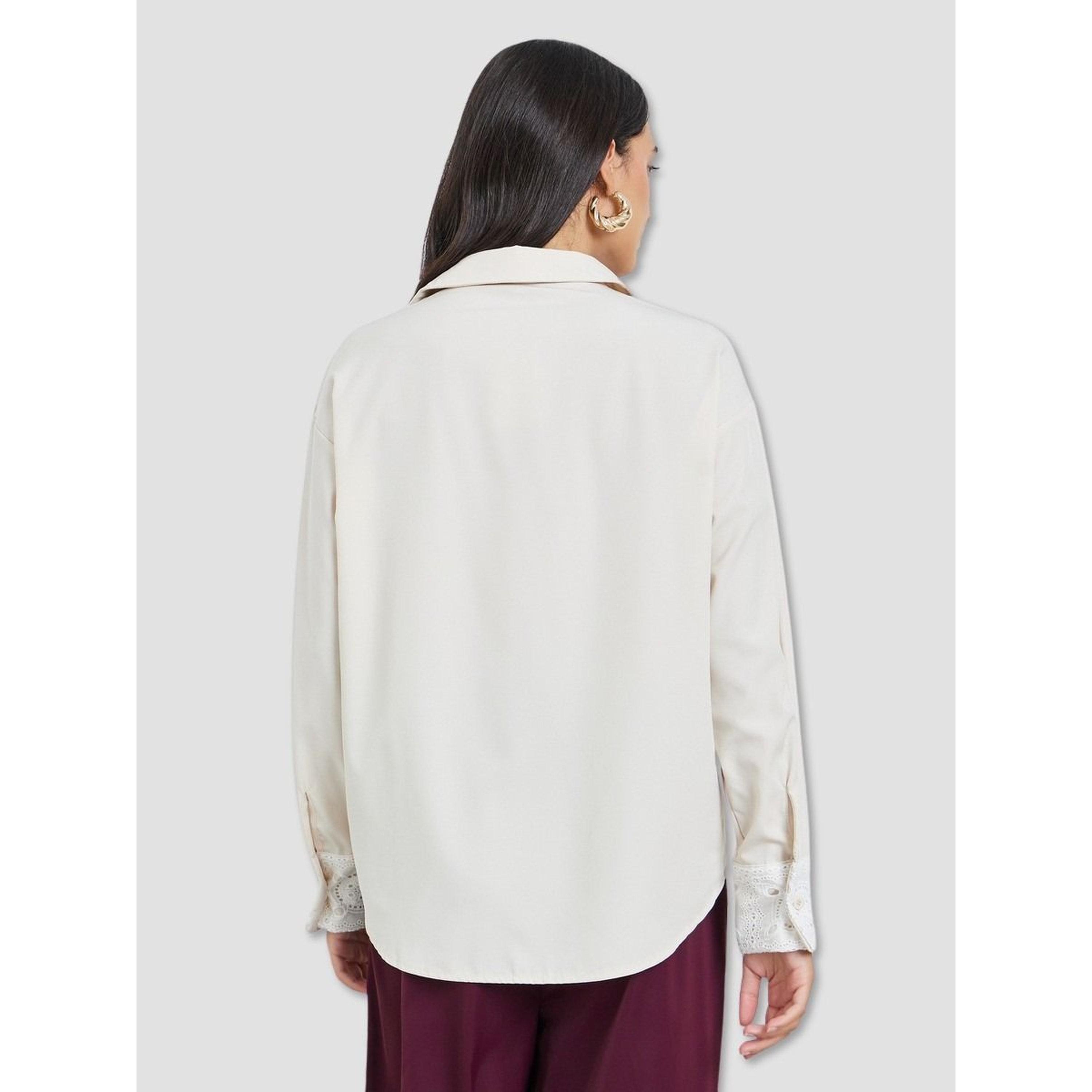 ستايلي - قميص كريمي بأكمام طويلة وأساور من الدانتيل-women-clothing-shirtsandblouses-shirts-image-4