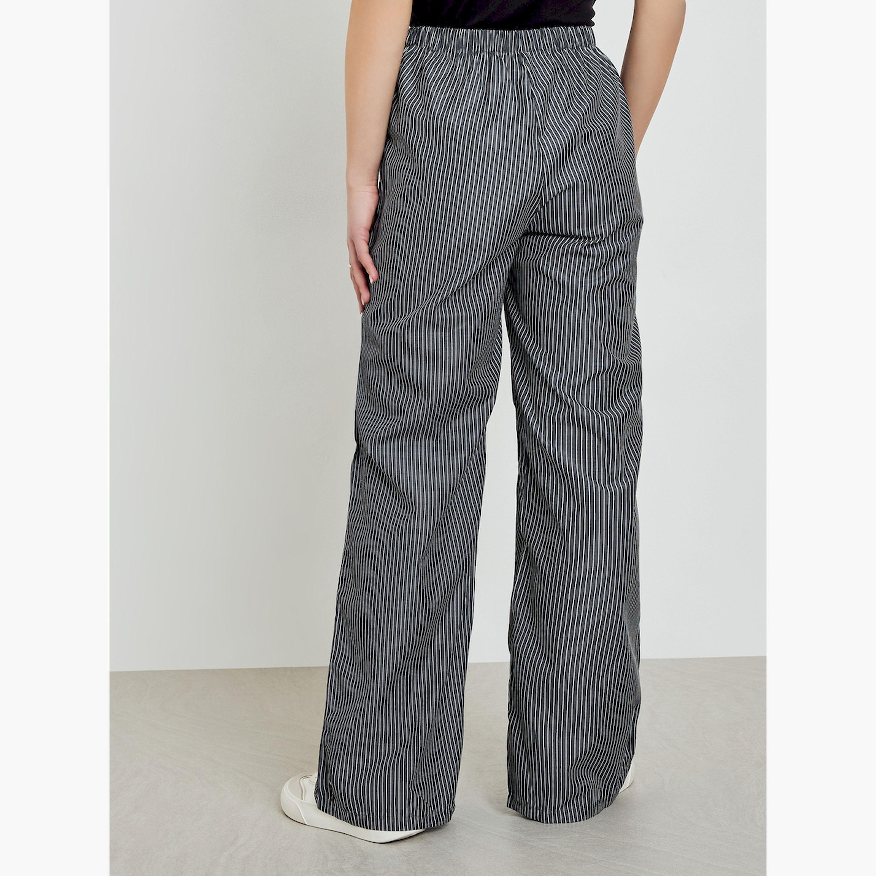 Styli Grey Striped Elastic Waist Wide Leg Pants-women-clothing-bottoms-trousers-image-4
