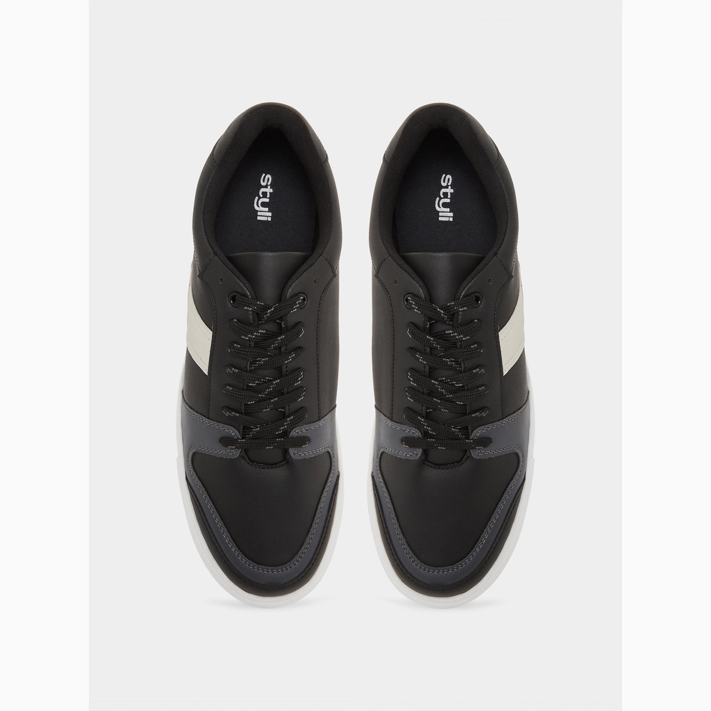 Styli Men Black Court-Style Sneakers-men-shoes-sneakers-image-3