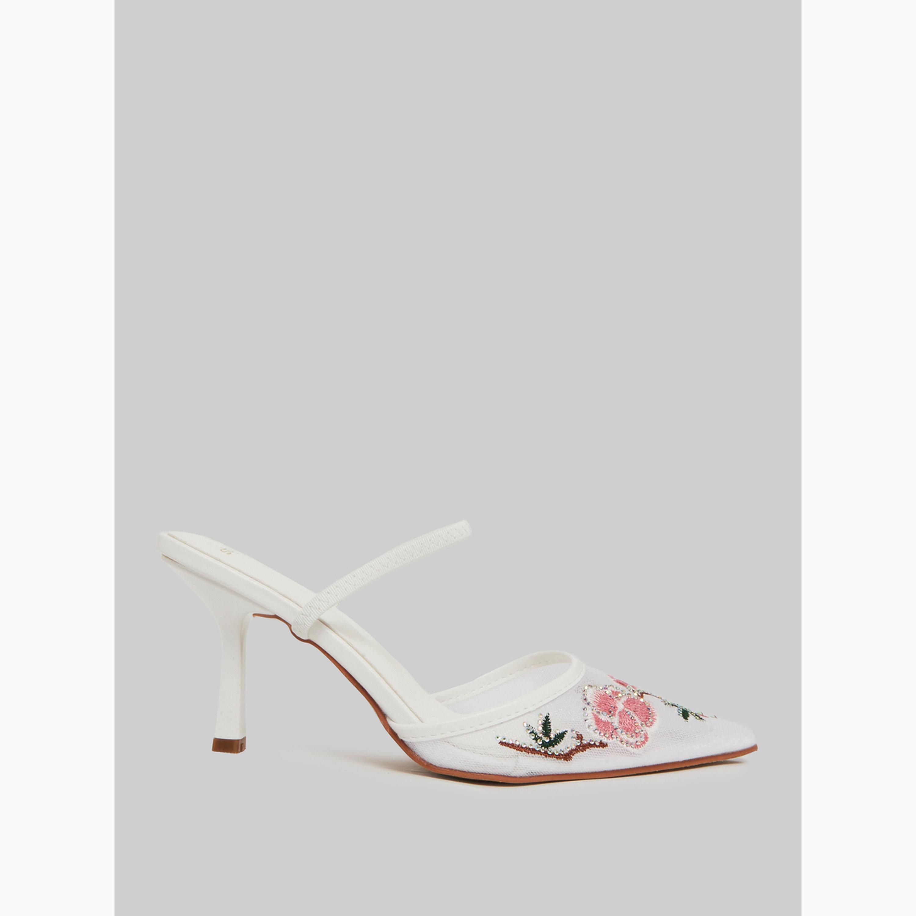 Styli White Embroidered Pointed Toe Mules-women-shoes-heels-image-2