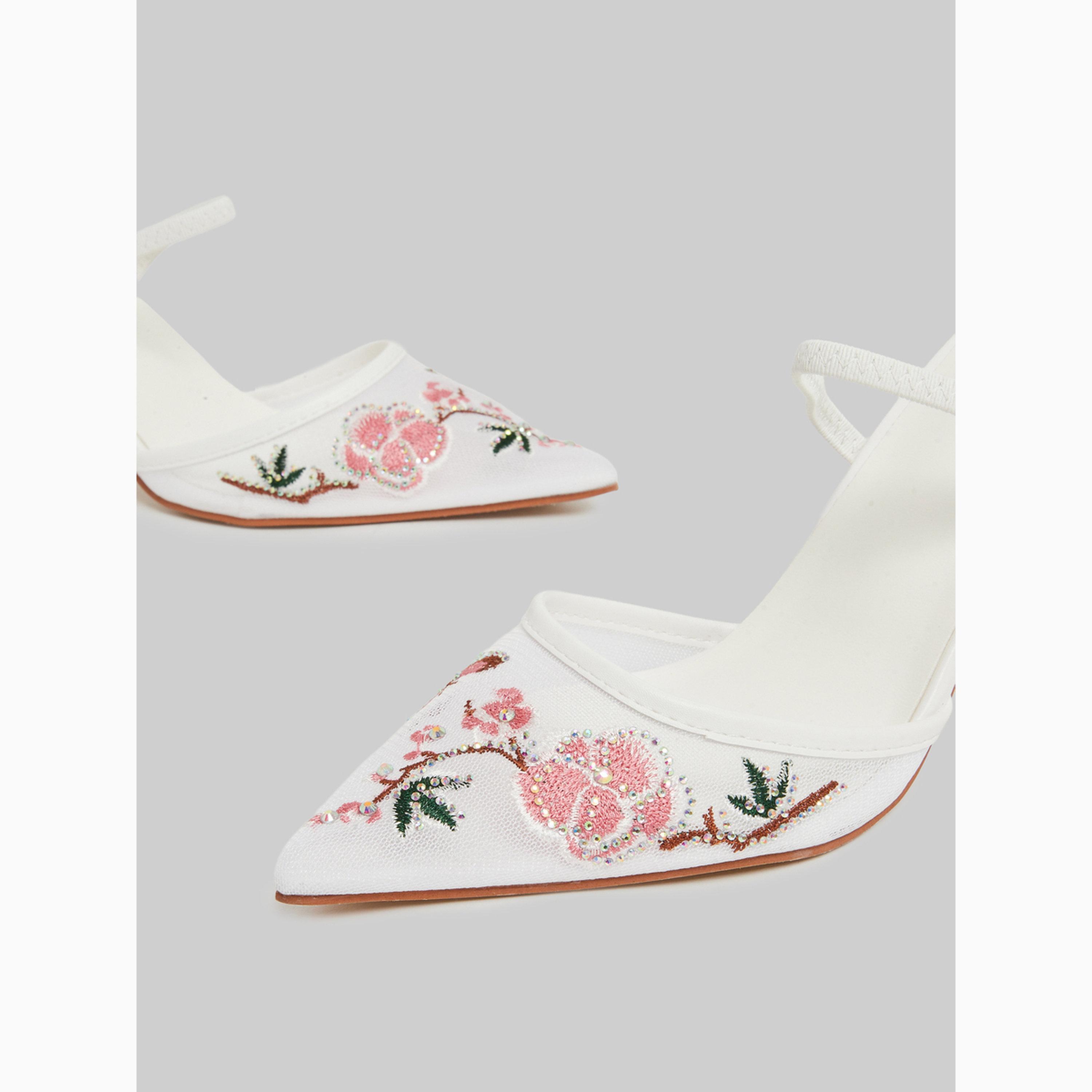 Styli White Embroidered Pointed Toe Mules-women-shoes-heels-image-3