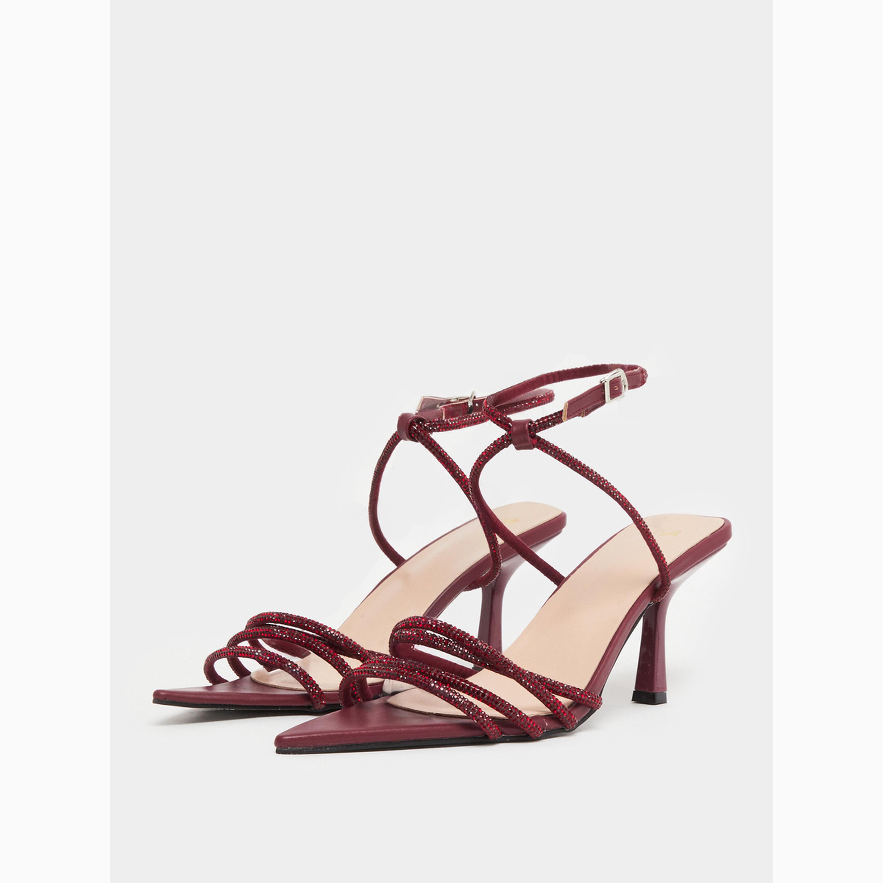 Styli Burgundy Diamante Stiletto Heel Sandals-women-shoes-sandals-heeled-image-1