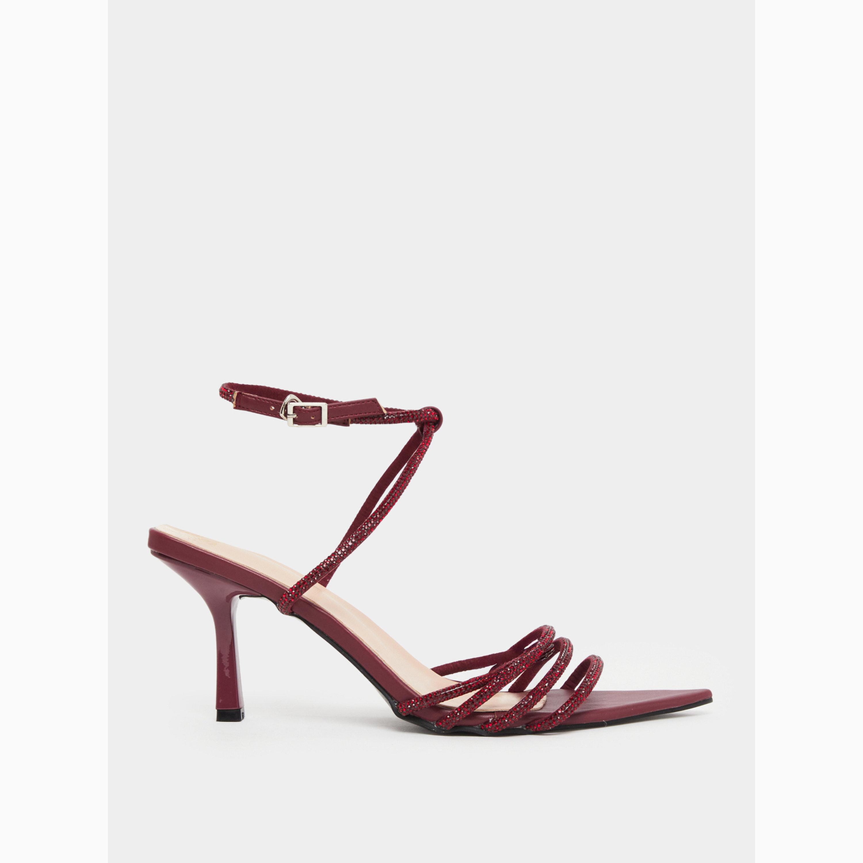 Styli Burgundy Diamante Stiletto Heel Sandals-women-shoes-sandals-heeled-image-2