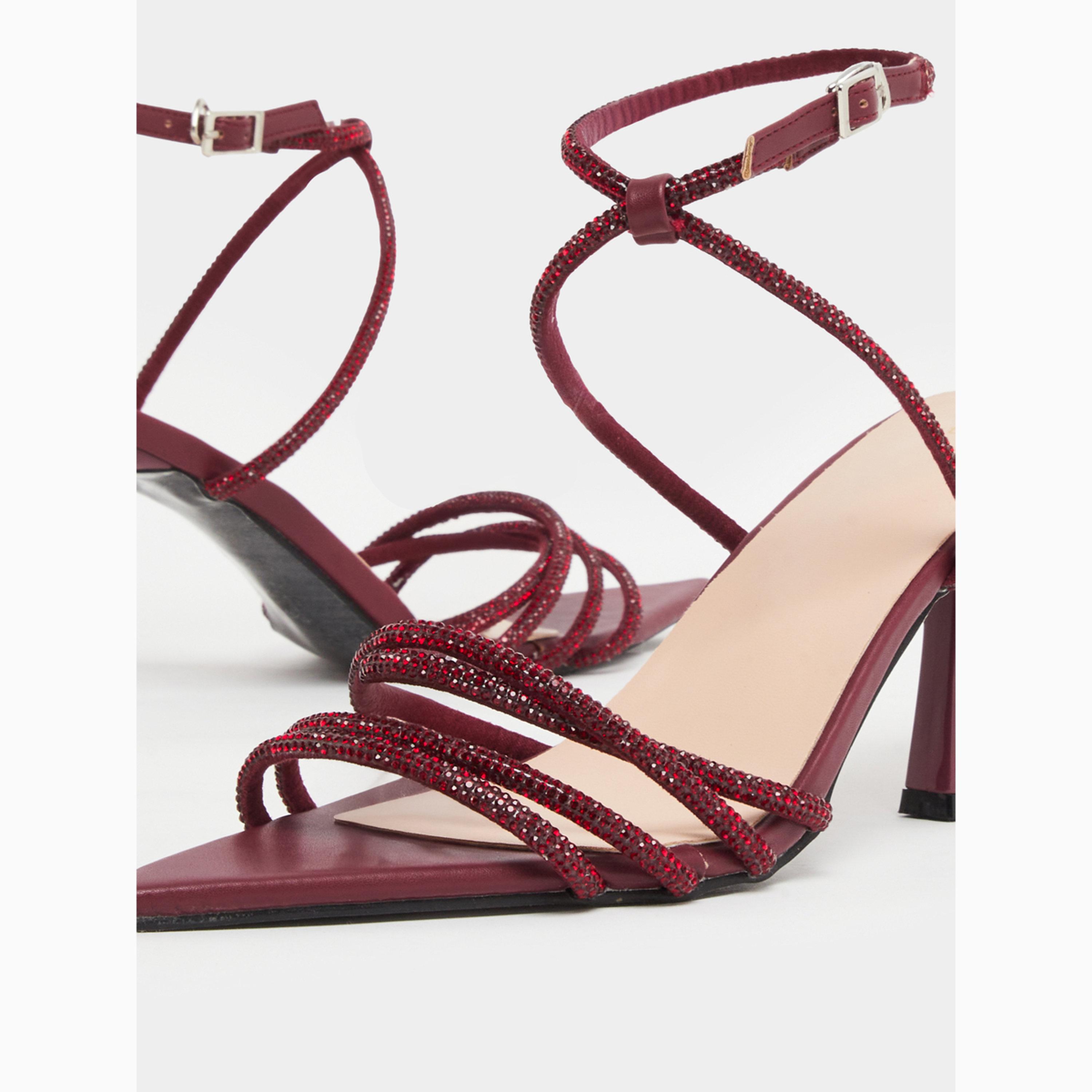 Styli Burgundy Diamante Stiletto Heel Sandals-women-shoes-sandals-heeled-image-3