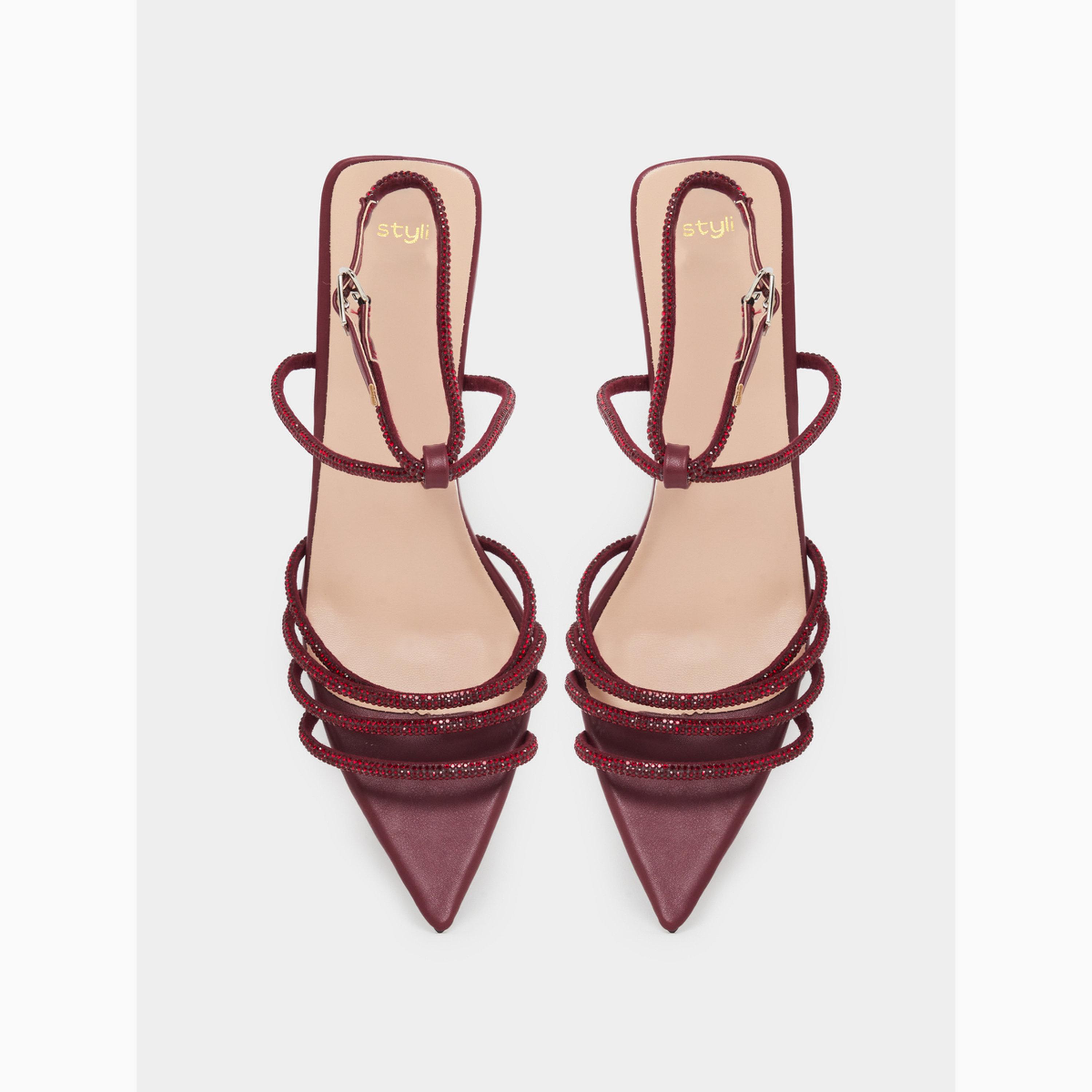 Styli Burgundy Diamante Stiletto Heel Sandals-women-shoes-sandals-heeled-image-5