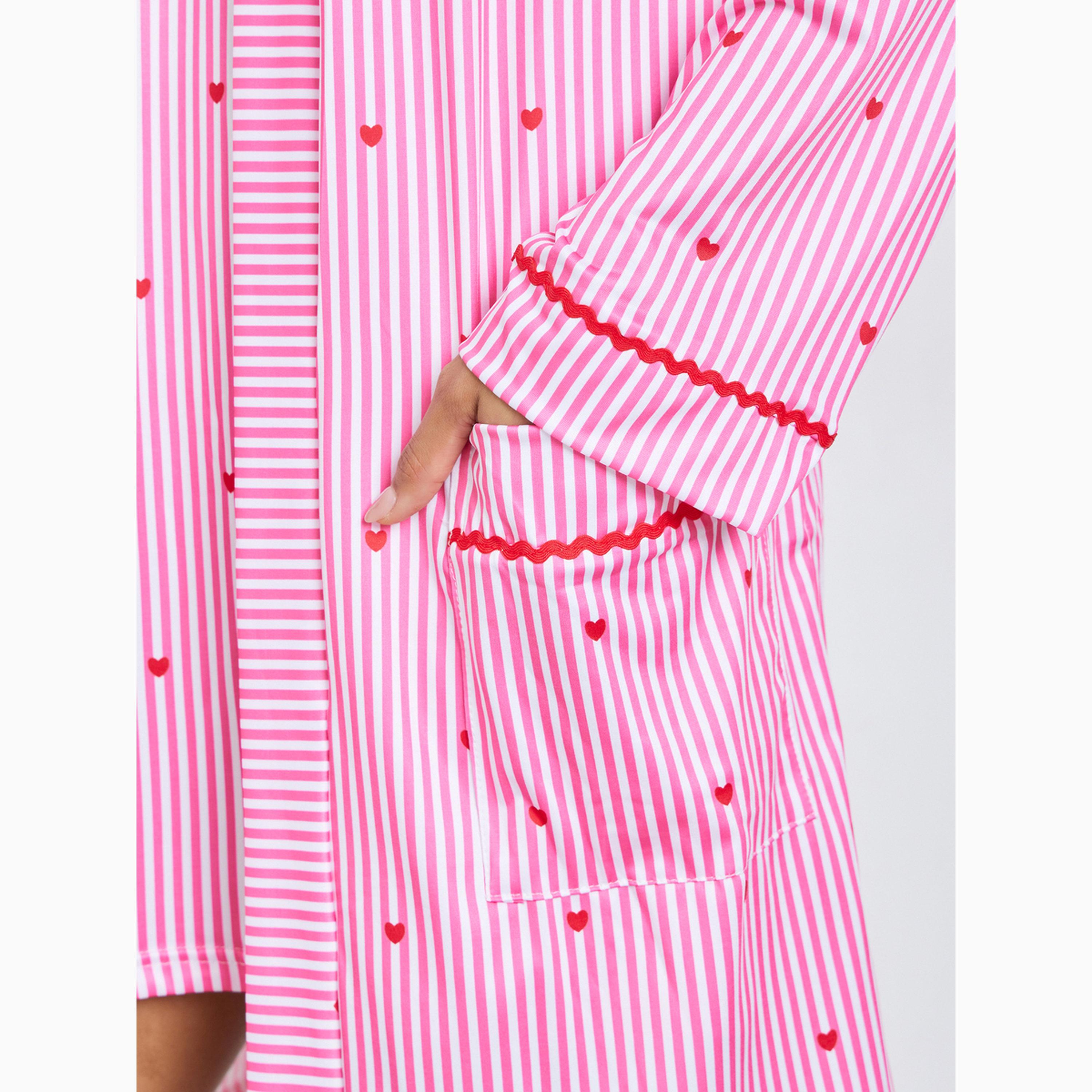 Styli Striped Slip Dress and Robe Set with Heart Print Detail-women-clothing-nightwear-nighties-image-4