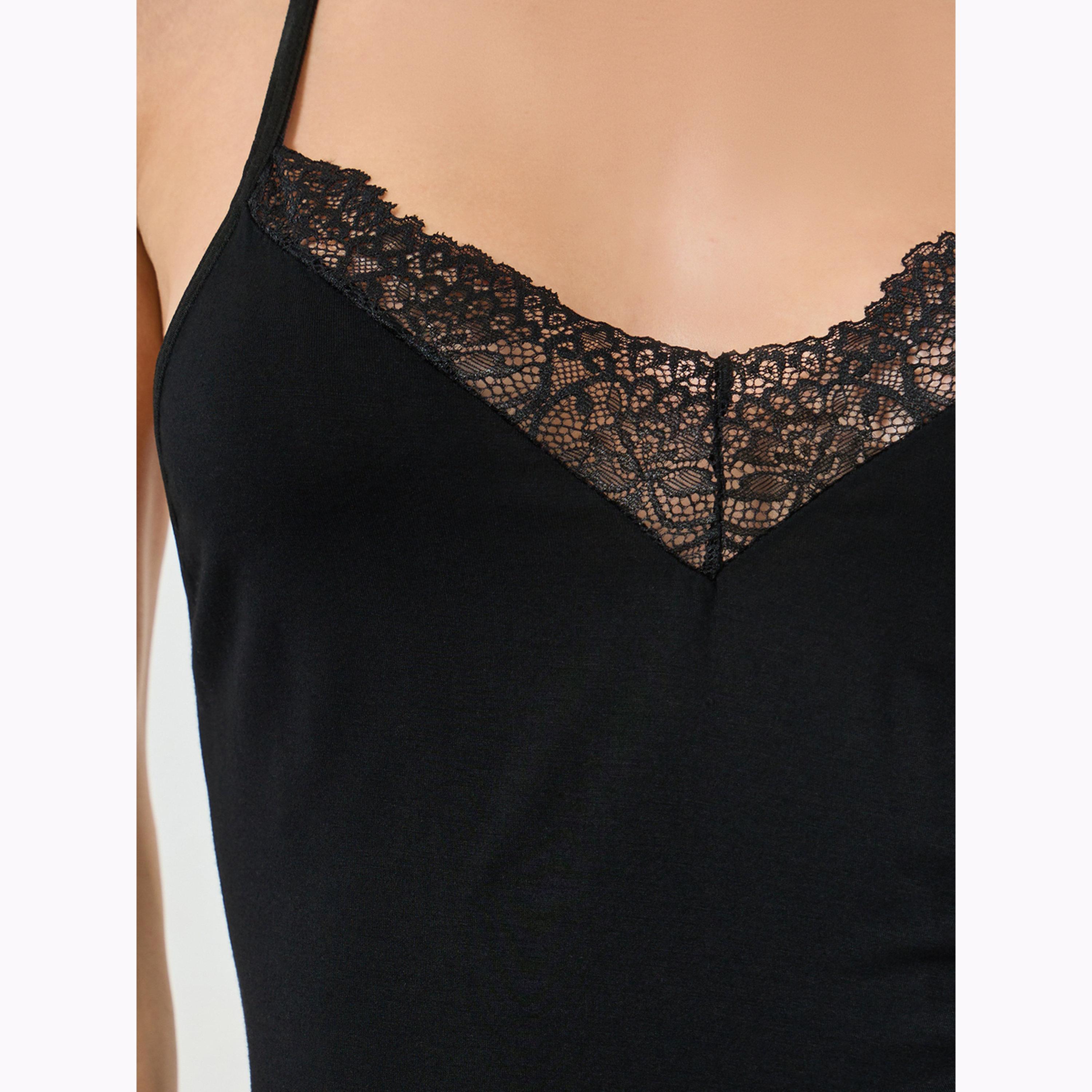 Styli Black Lace Trim Slip Babydoll-women-clothing-lingerie-babydollsandbodysuits-image-5