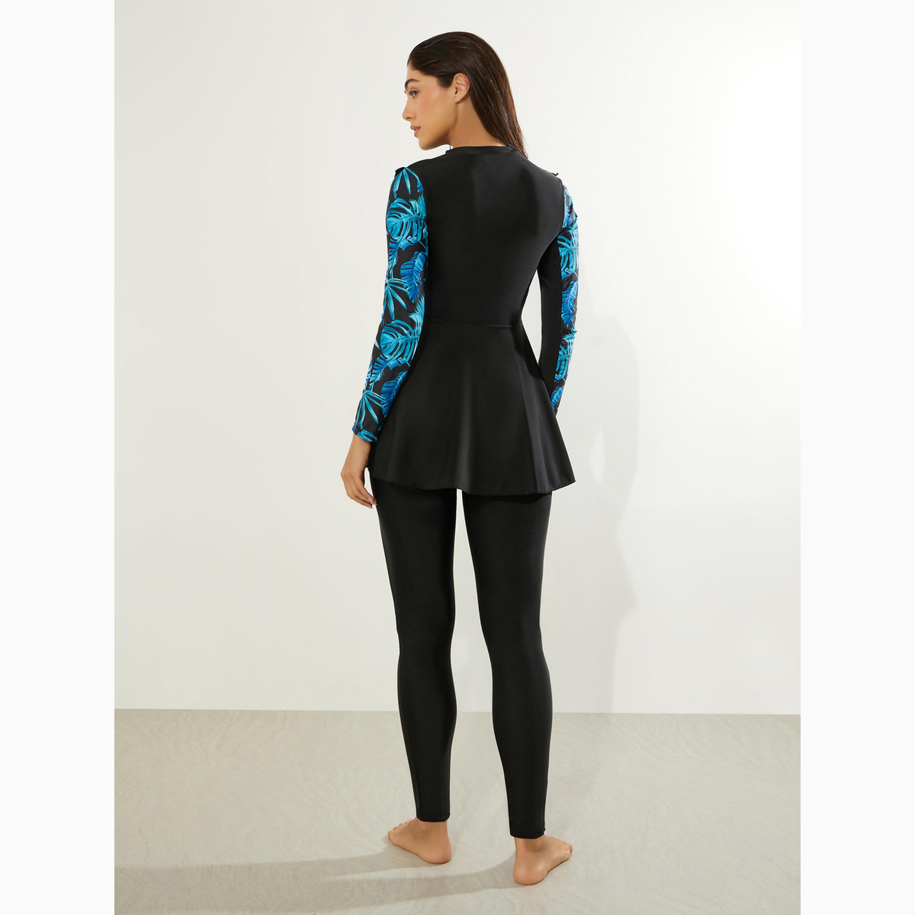 Styli Pack of 2 - Full Printed Sleeve Panel Tunic with Ruffle Detail and Leggings Burkini Set-women-clothing-swimandbeach-swim-burkinis-image-6
