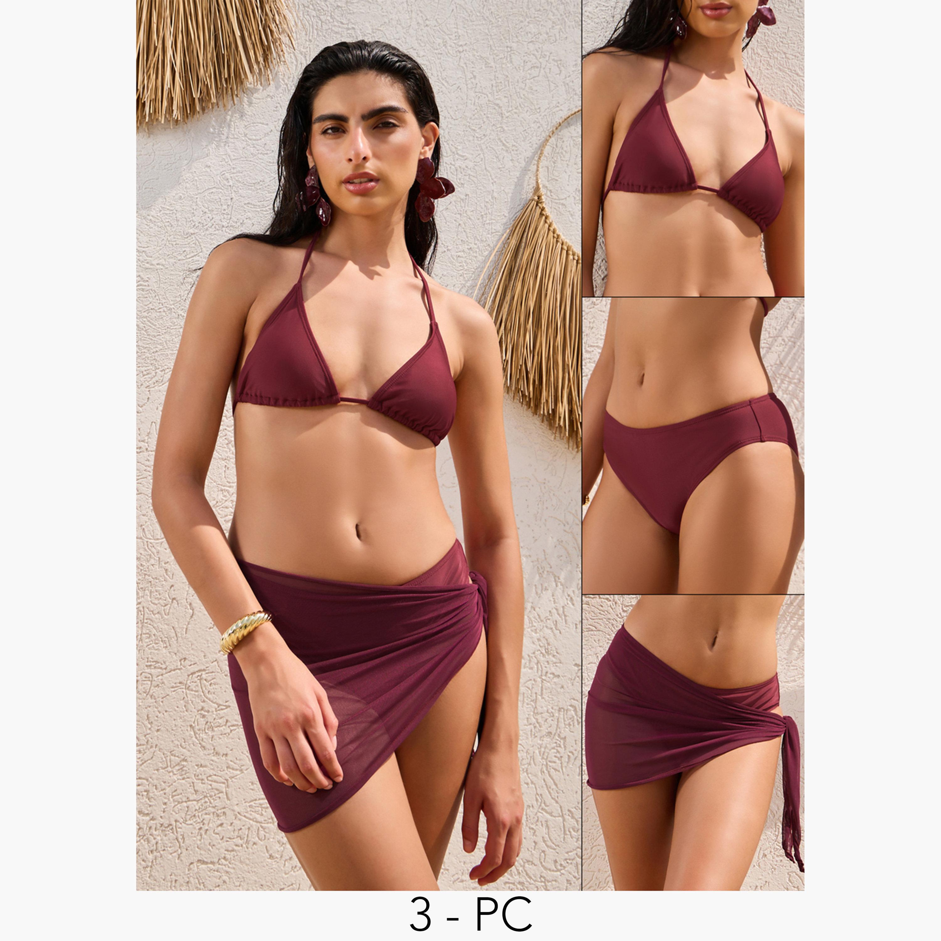 طقم من 3 قطع بيكيني مثلث مبطن برباط مع سروال داخلي وتنورة لف-women-clothing-swimandbeach-swim-swimsuits-image-1