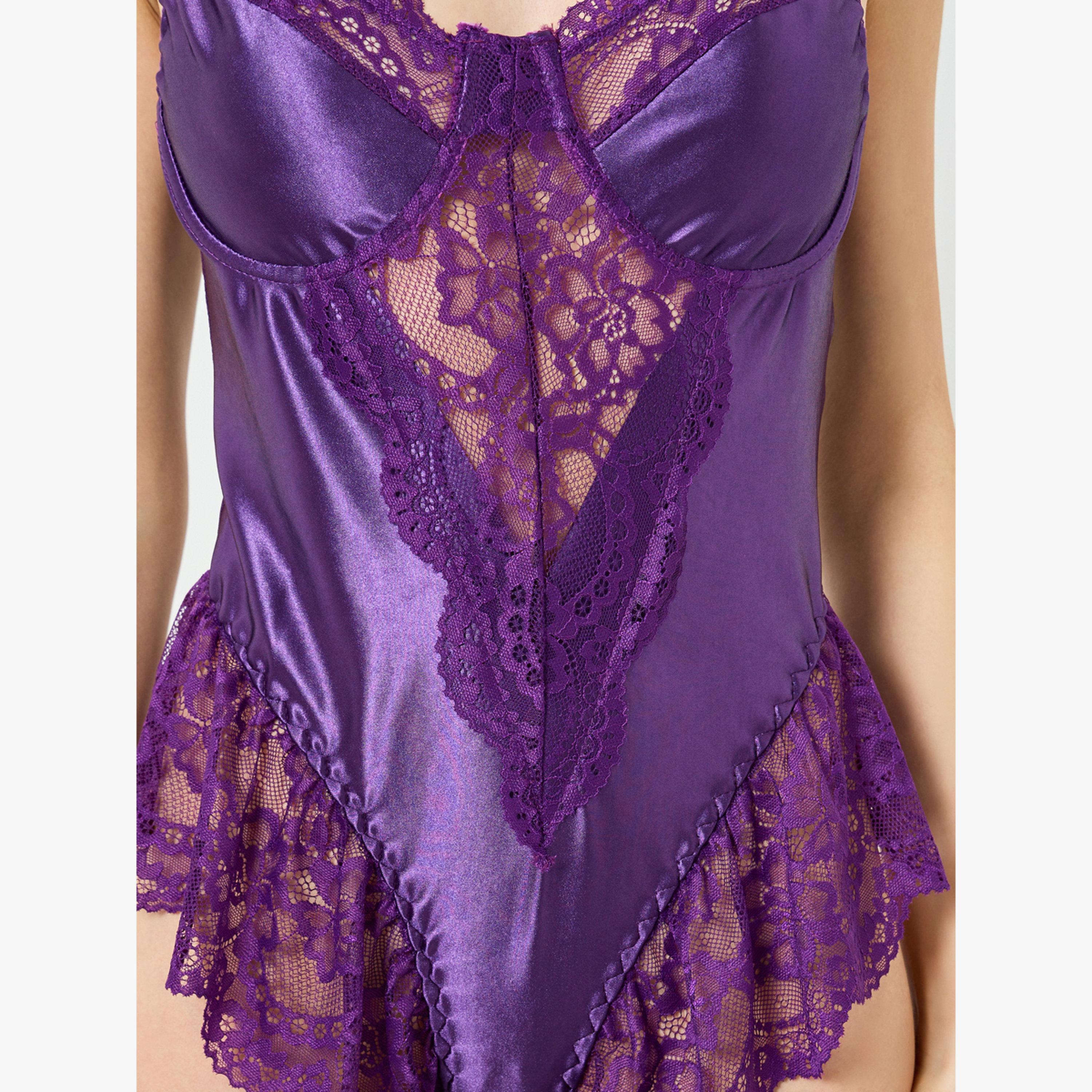 Styli Satin Wired Bodysuit with Lace and Ruffle Detail-women-clothing-lingerie-babydollsandbodysuits-image-3