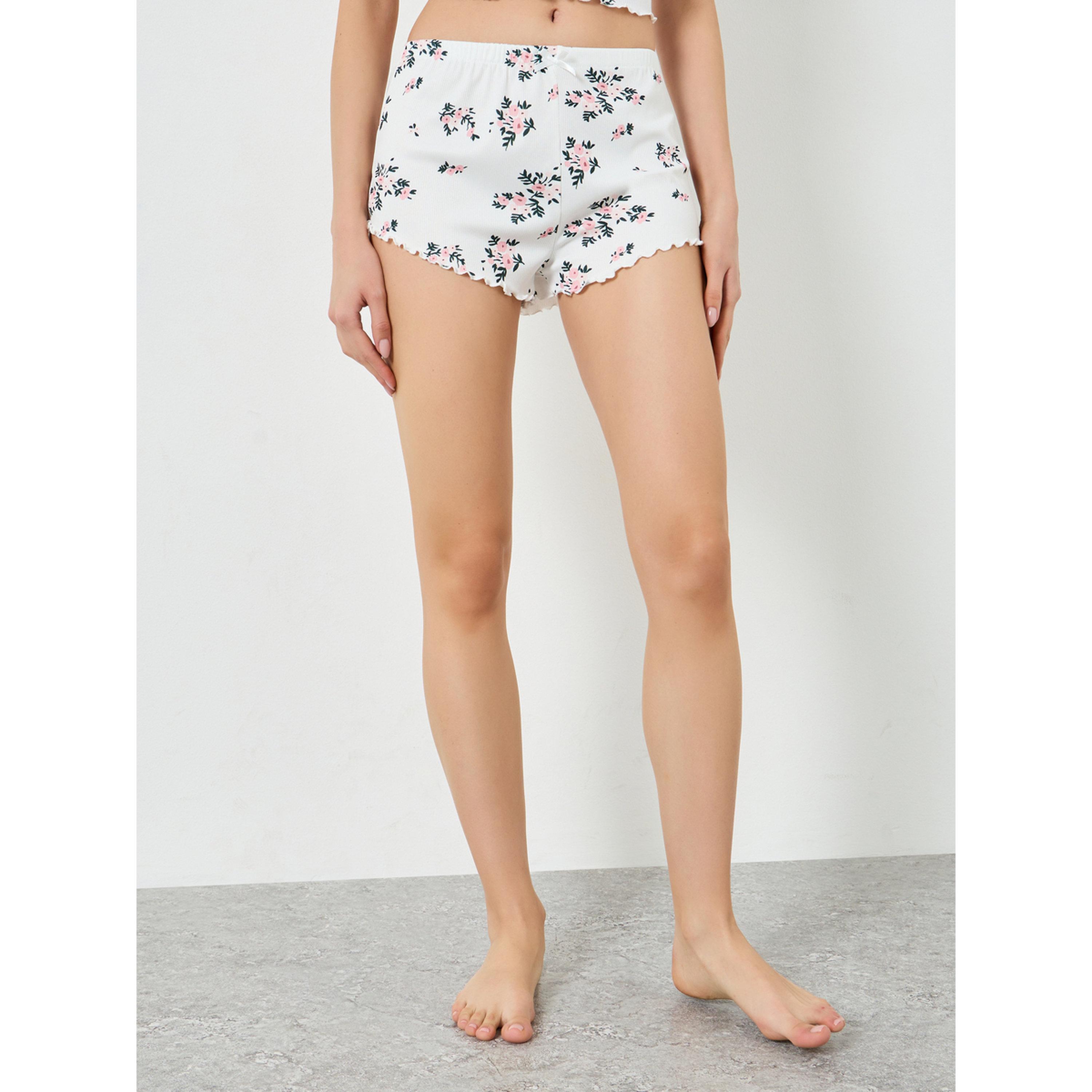 Styli White Floral Print Lettuce Edge Cami and Shorts Set-women-clothing-lingerie-lingeriesets-image-4